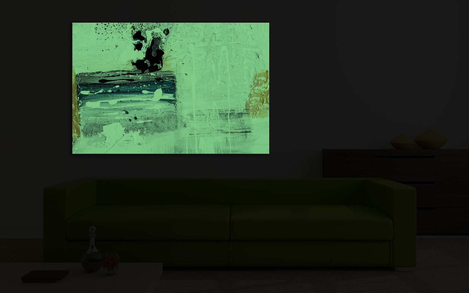 Abstract No. 071, glowing in a room at night