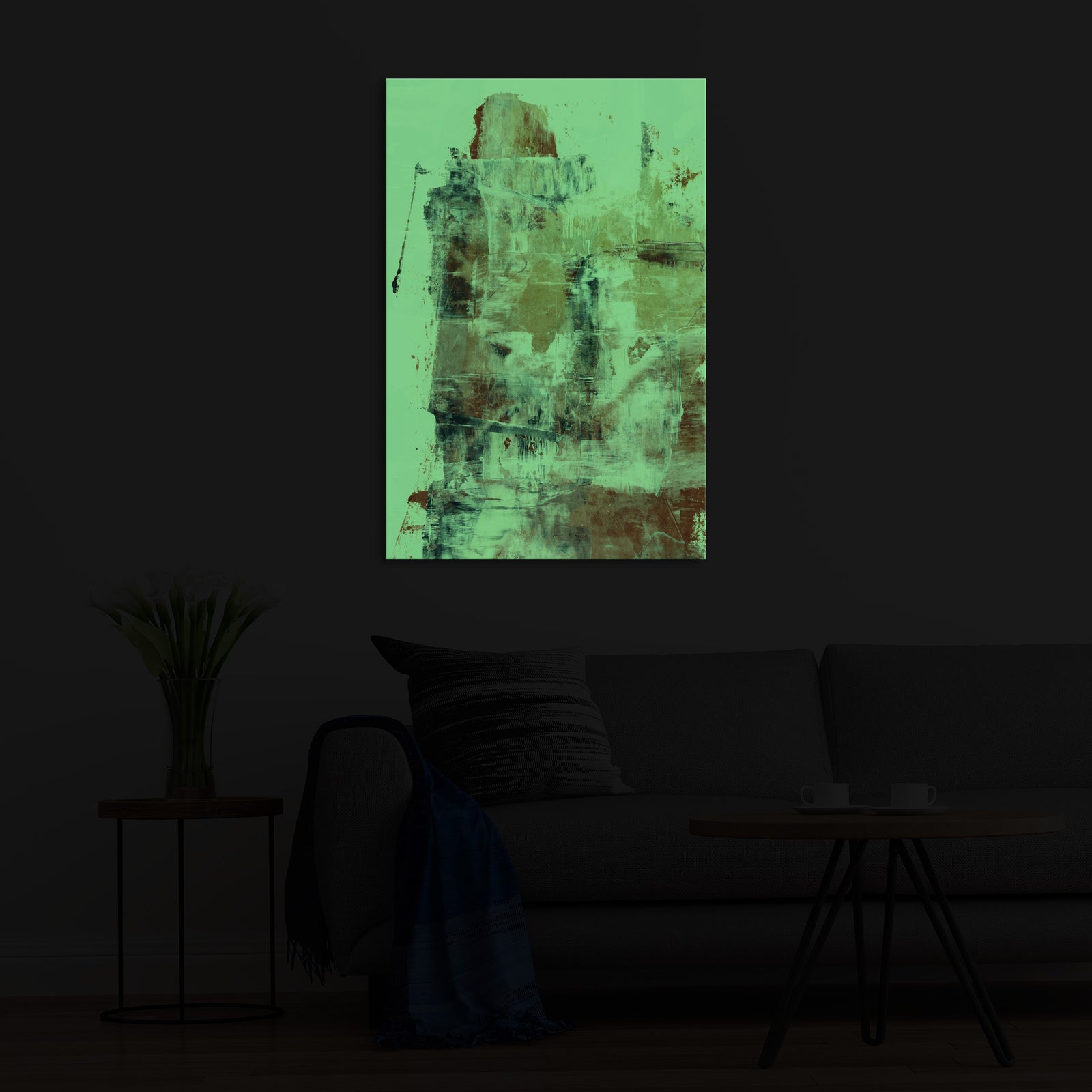 Abstract No. 072, glowing in a room at night