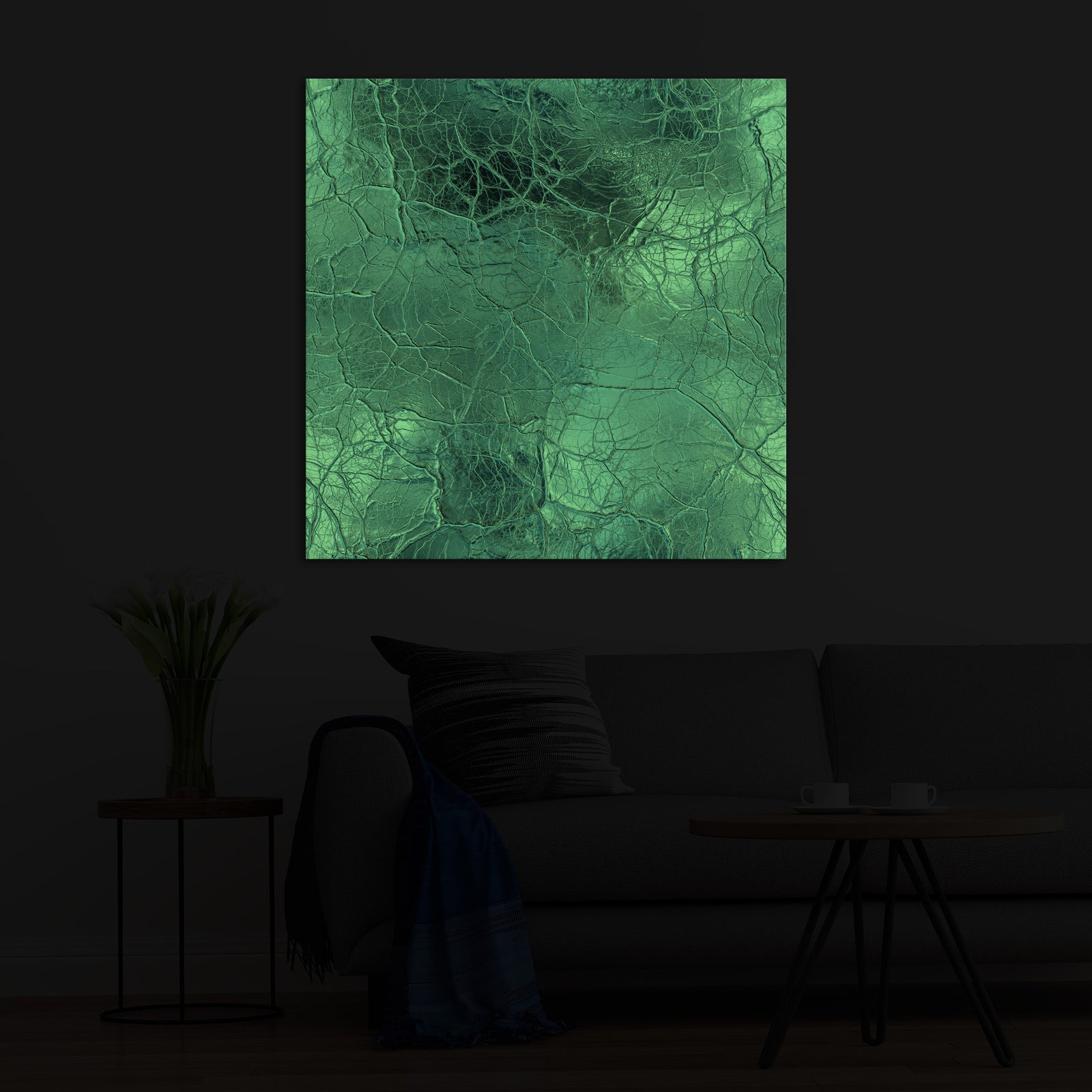 Abstract No. 078, glowing in a room at night