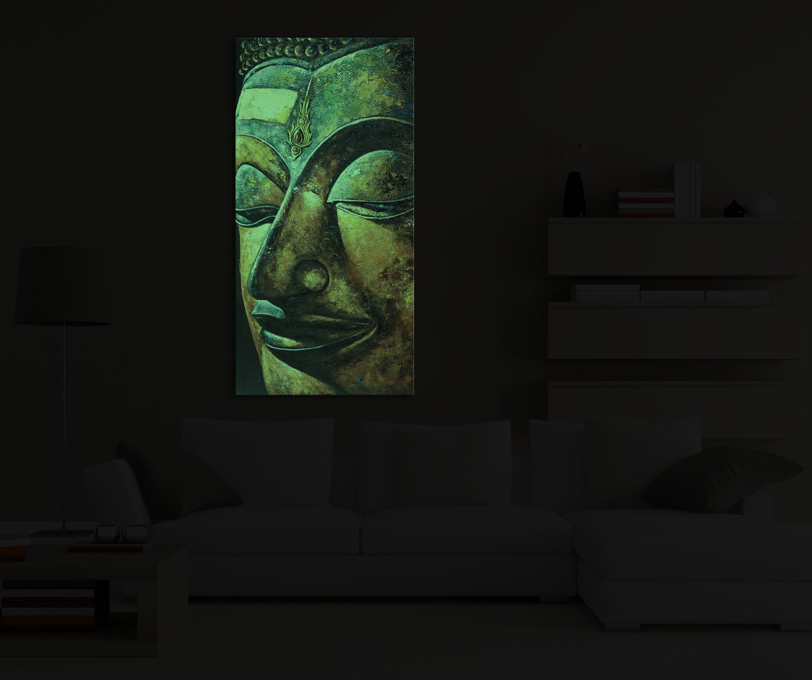 Abstract No. 079, glowing in a room at night