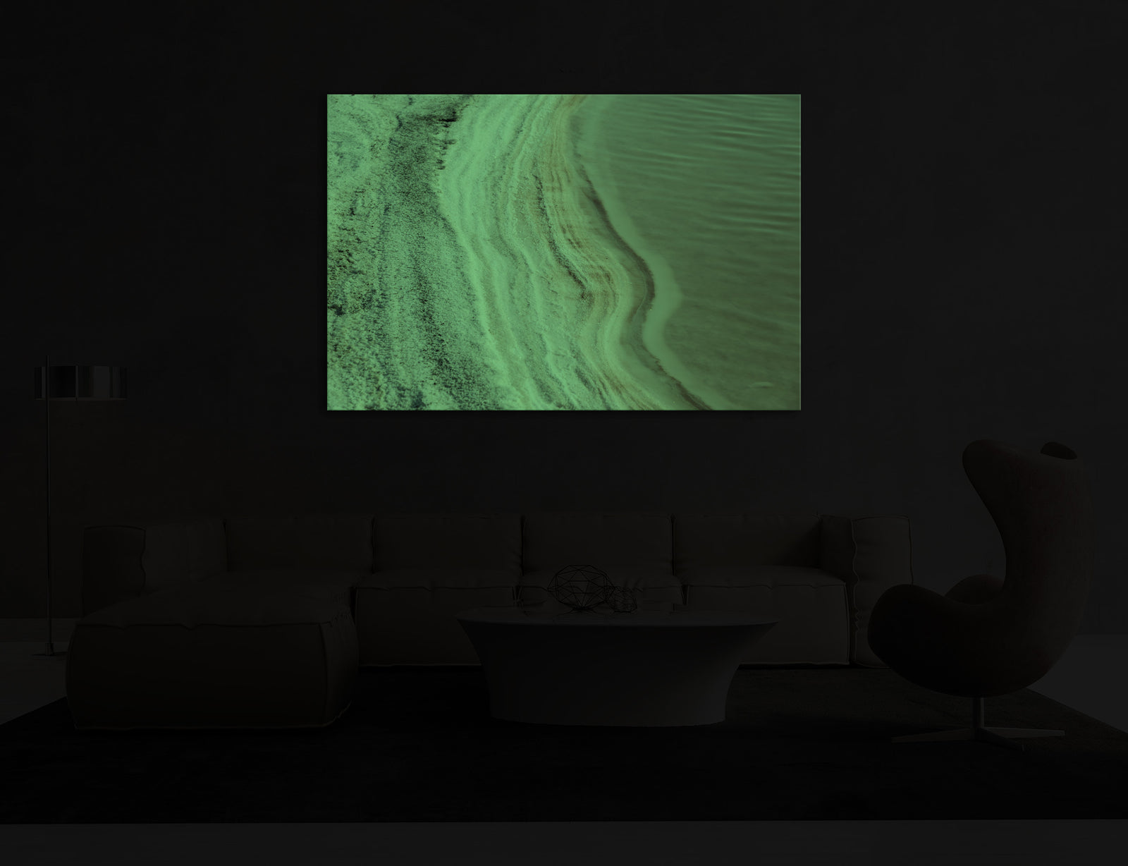 Abstract No. 080, glowing in a room at night