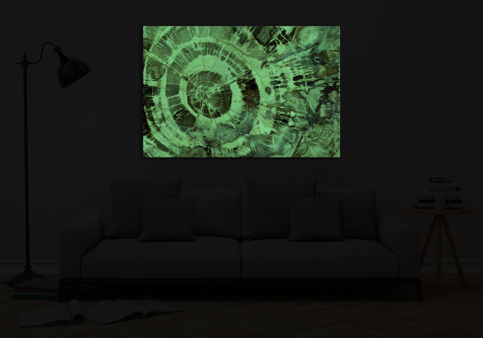 Abstract No. 082, glowing in a room at night