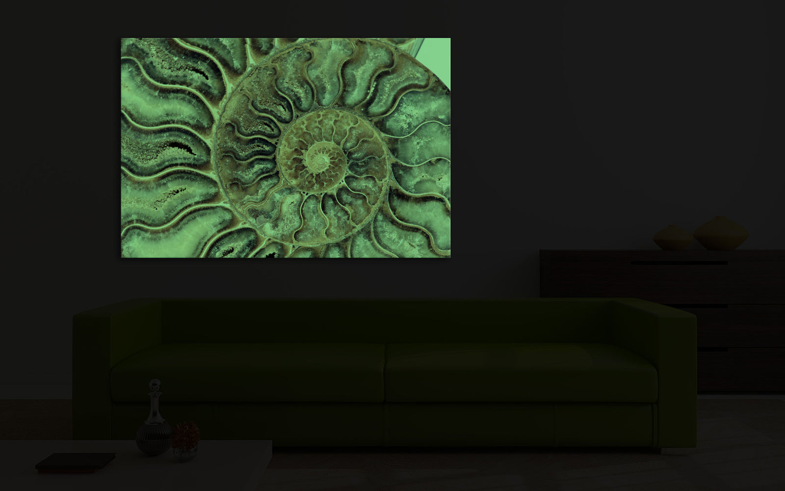 Abstract No. 088, glowing in a room at night