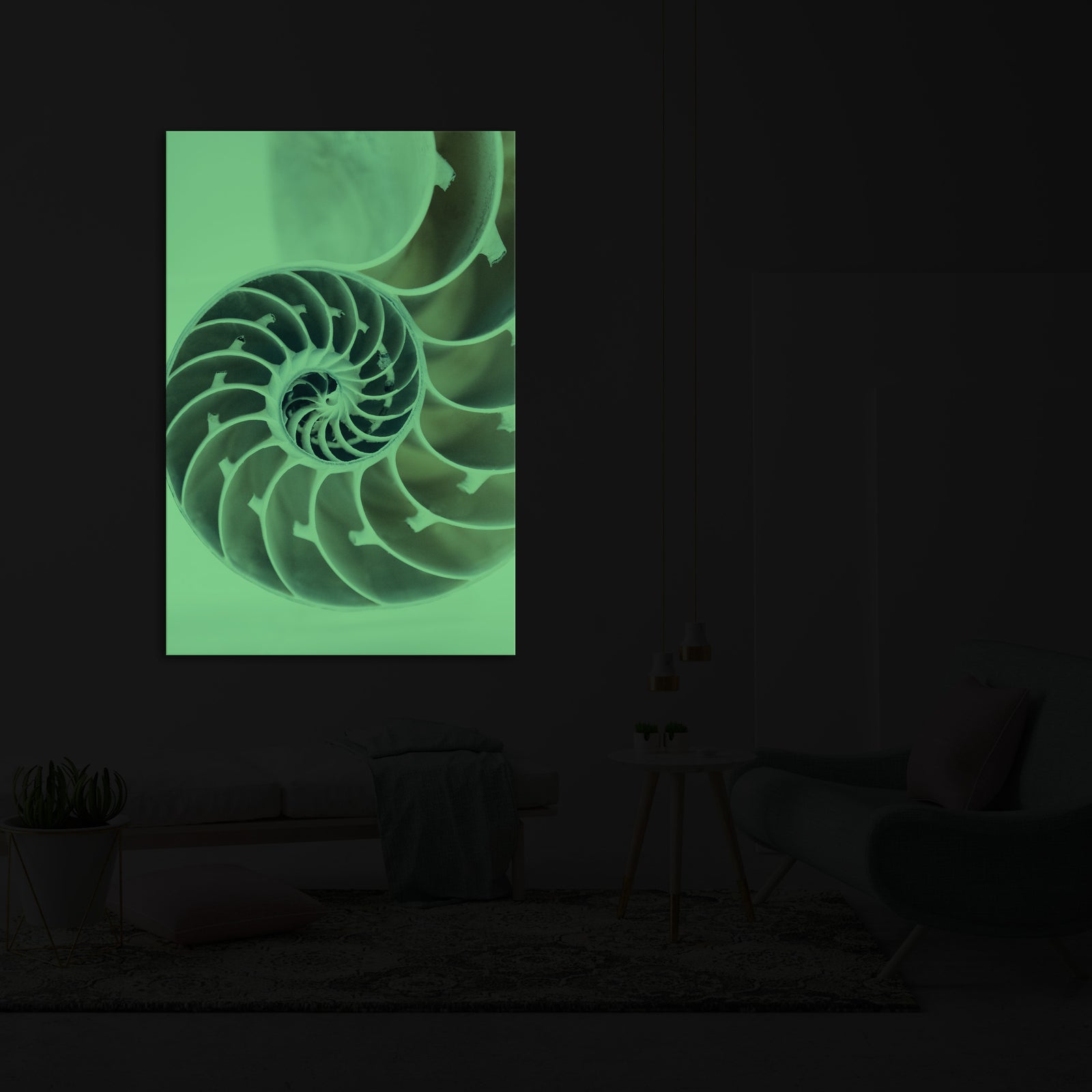 Abstract No. 090, glowing in a room at night