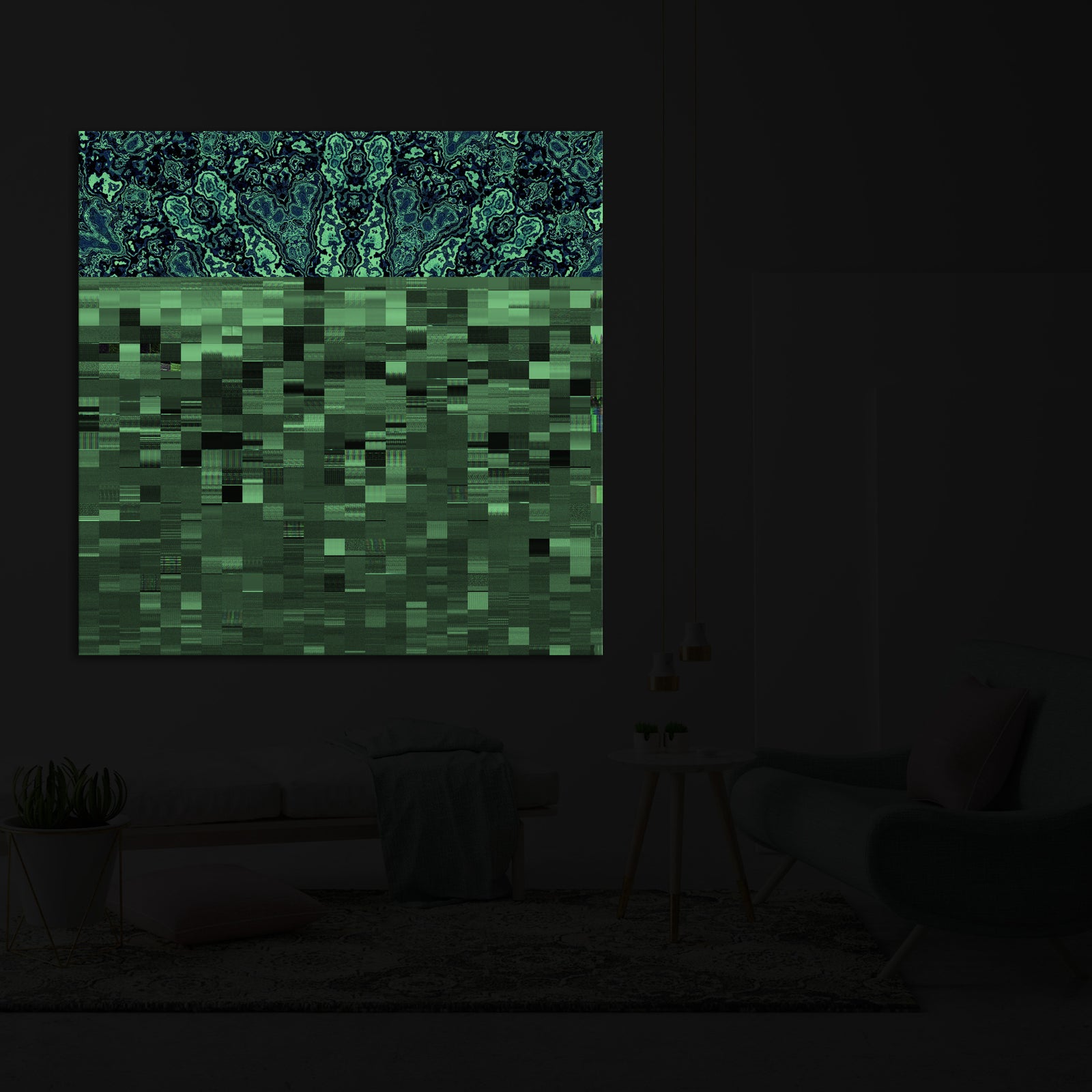 Abstract No. 091, glowing in a room at night