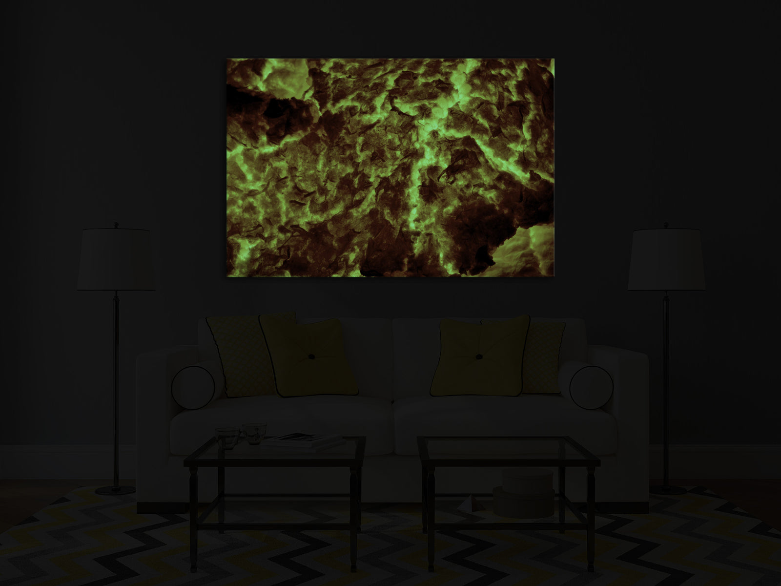 Abstract No. 092, glowing in a room at night