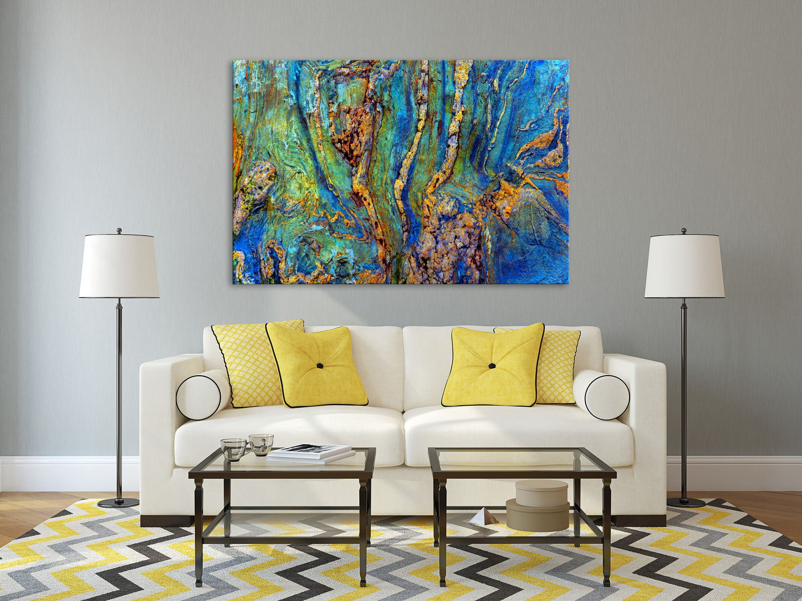 Abstract No. 093, shown framed in a room by day