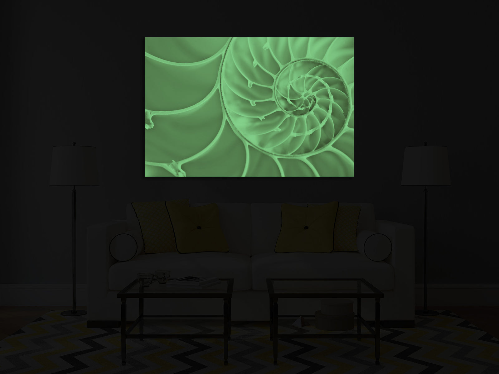 Abstract No. 094, glowing in a room at night