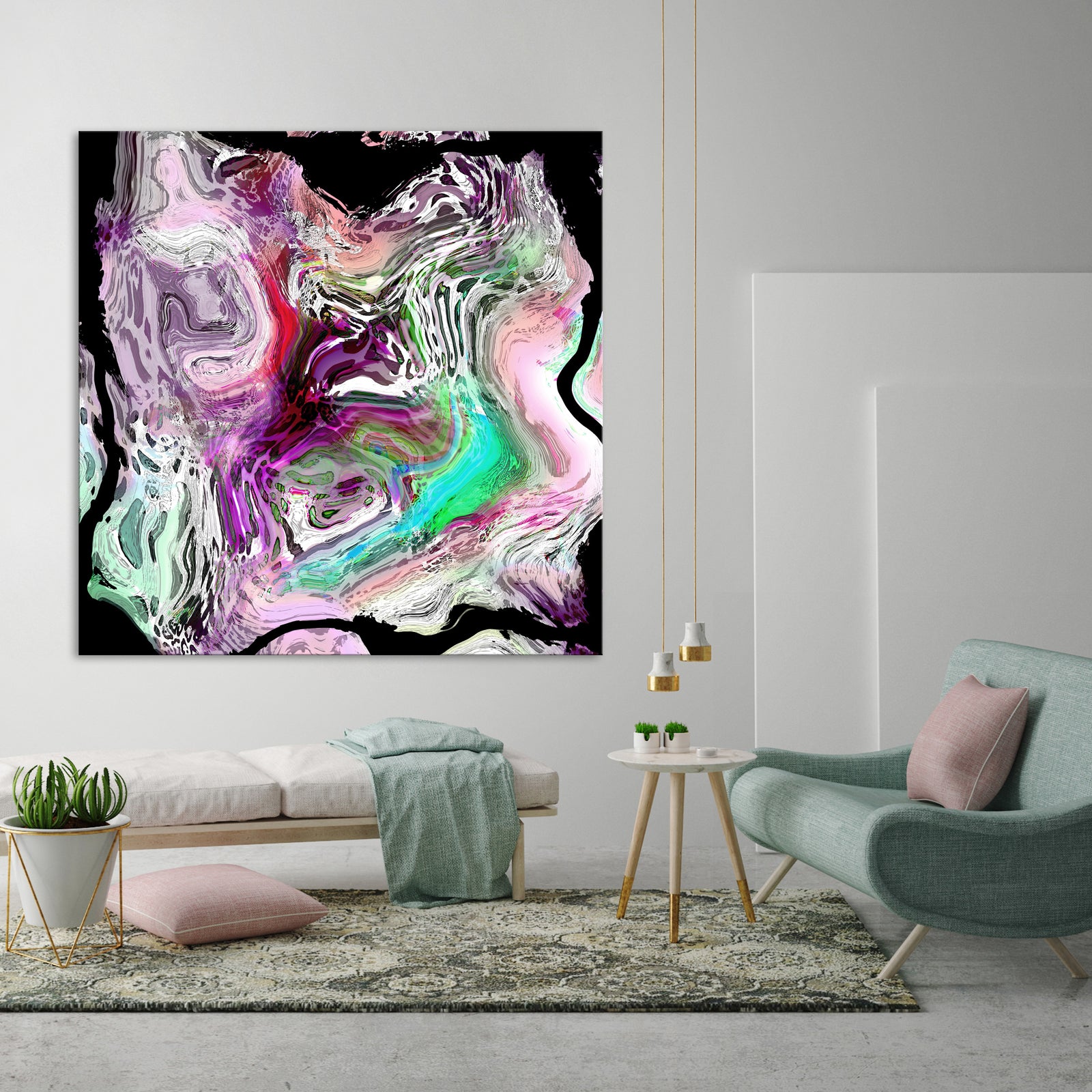 Abstract No. 095, shown framed in a room by day