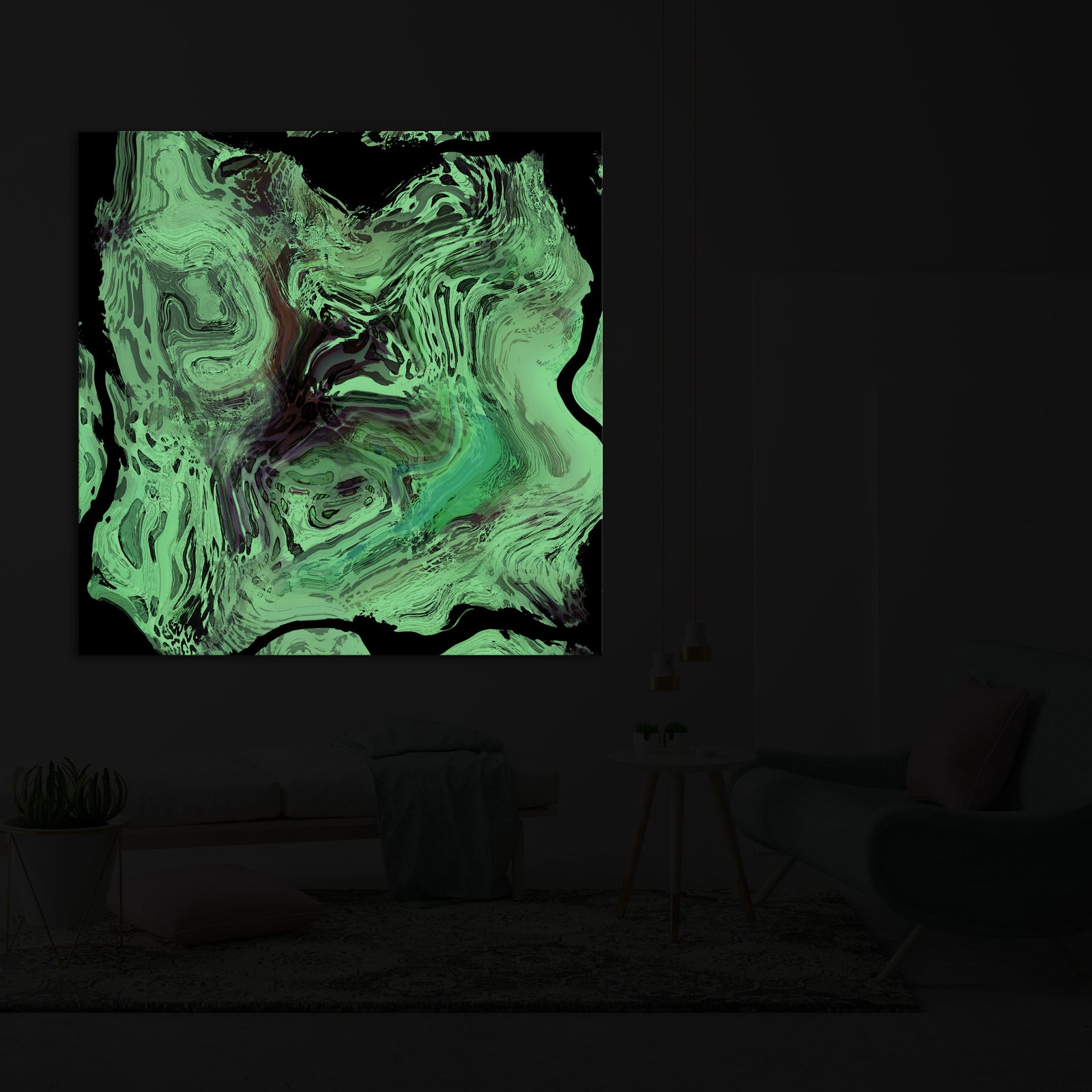 Abstract No. 095, glowing in a room at night