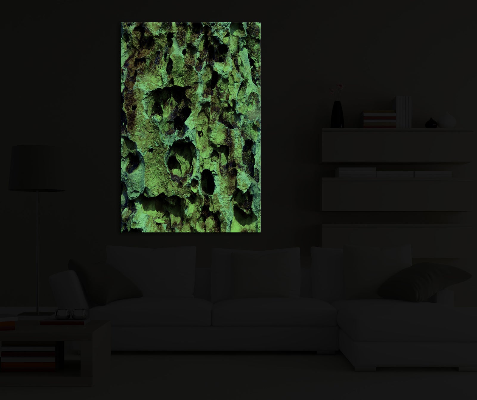 Abstract No. 096, glowing in a room at night