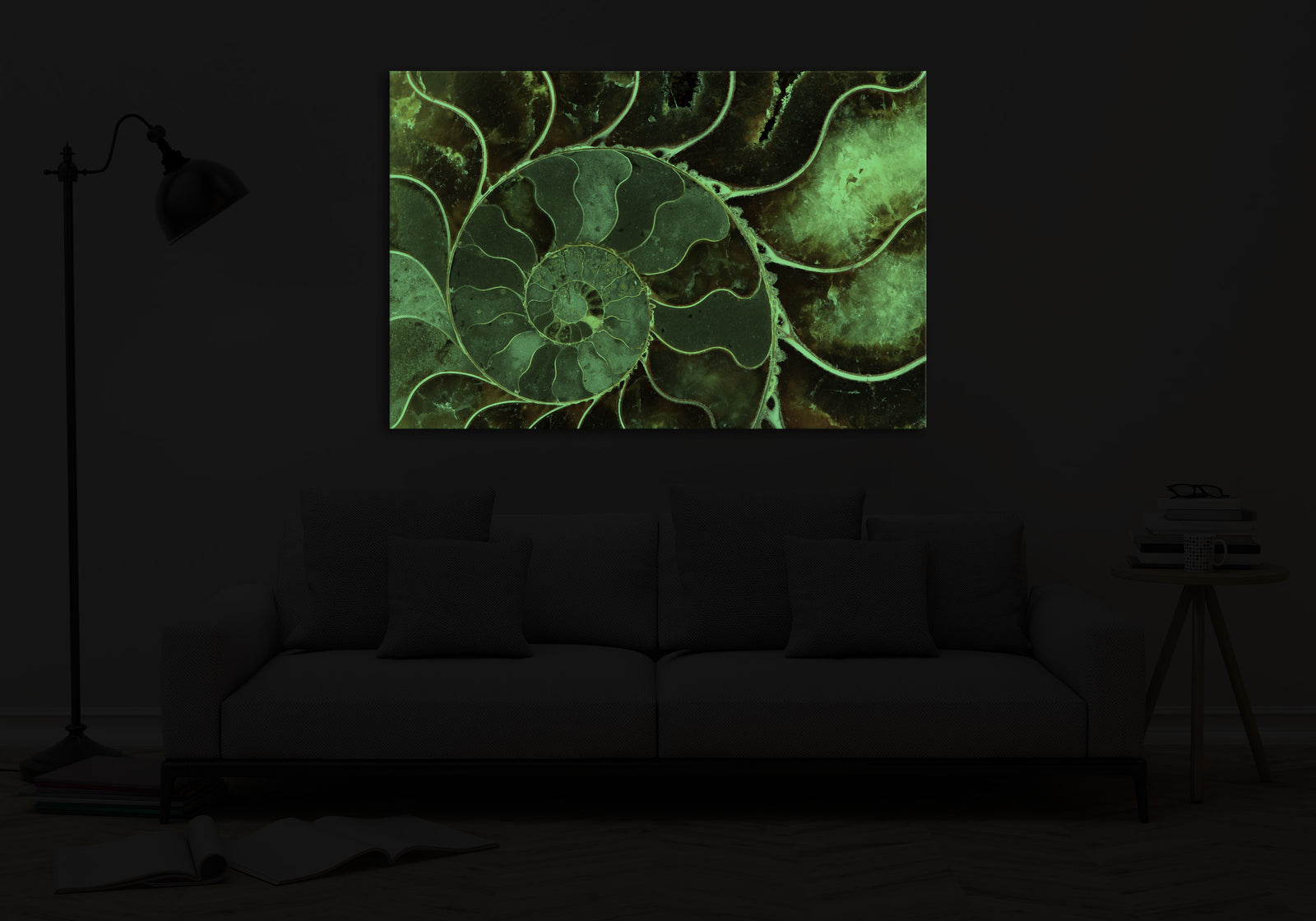 Abstract No. 097, glowing in a room at night