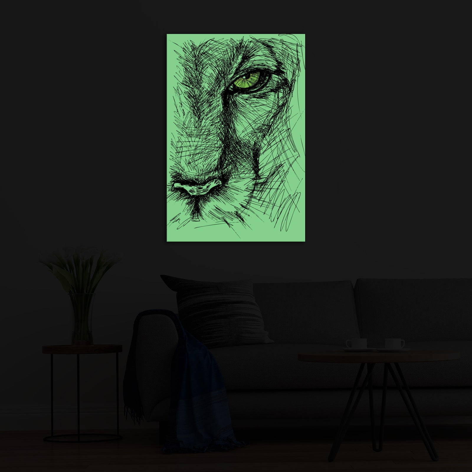 Abstract No. 099, glowing in a room at night