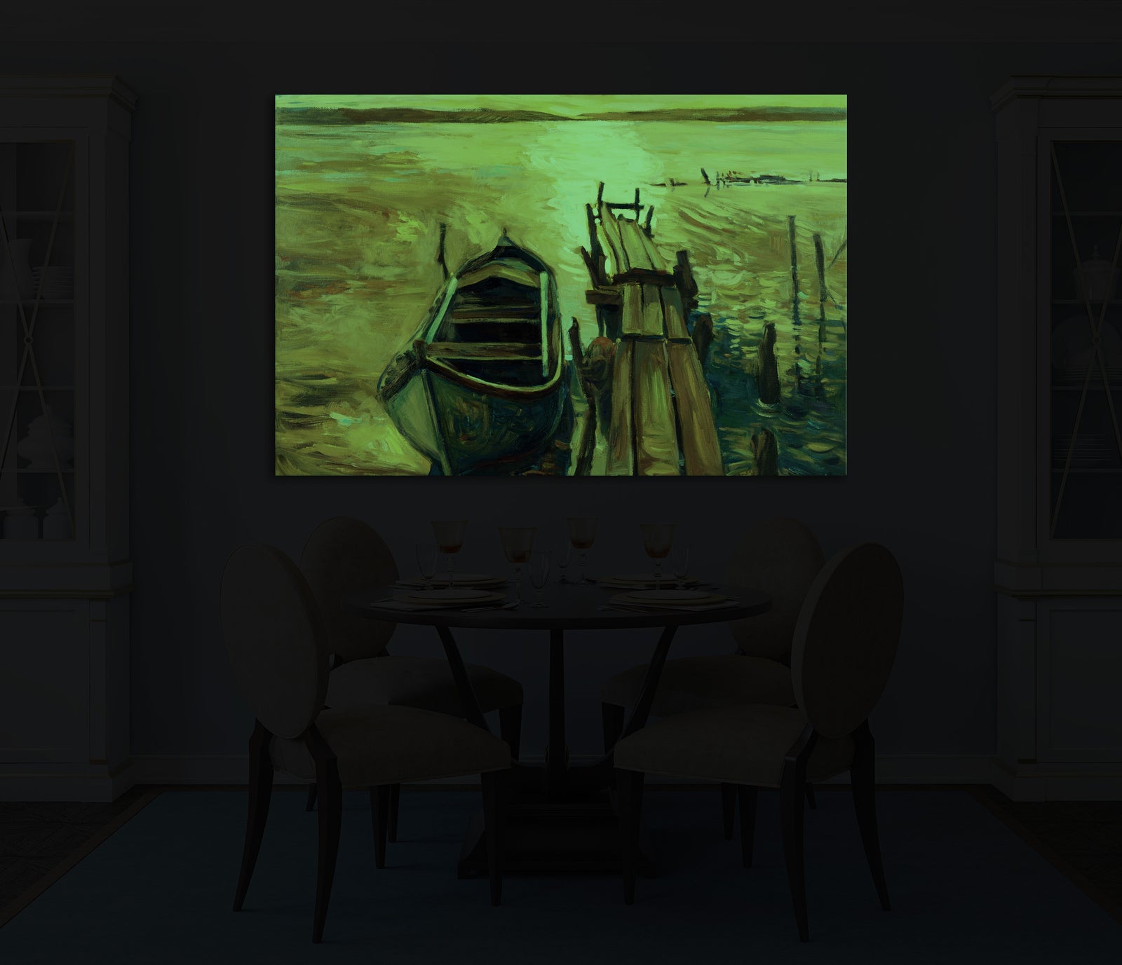 Abstract No. 106, glowing in a room at night