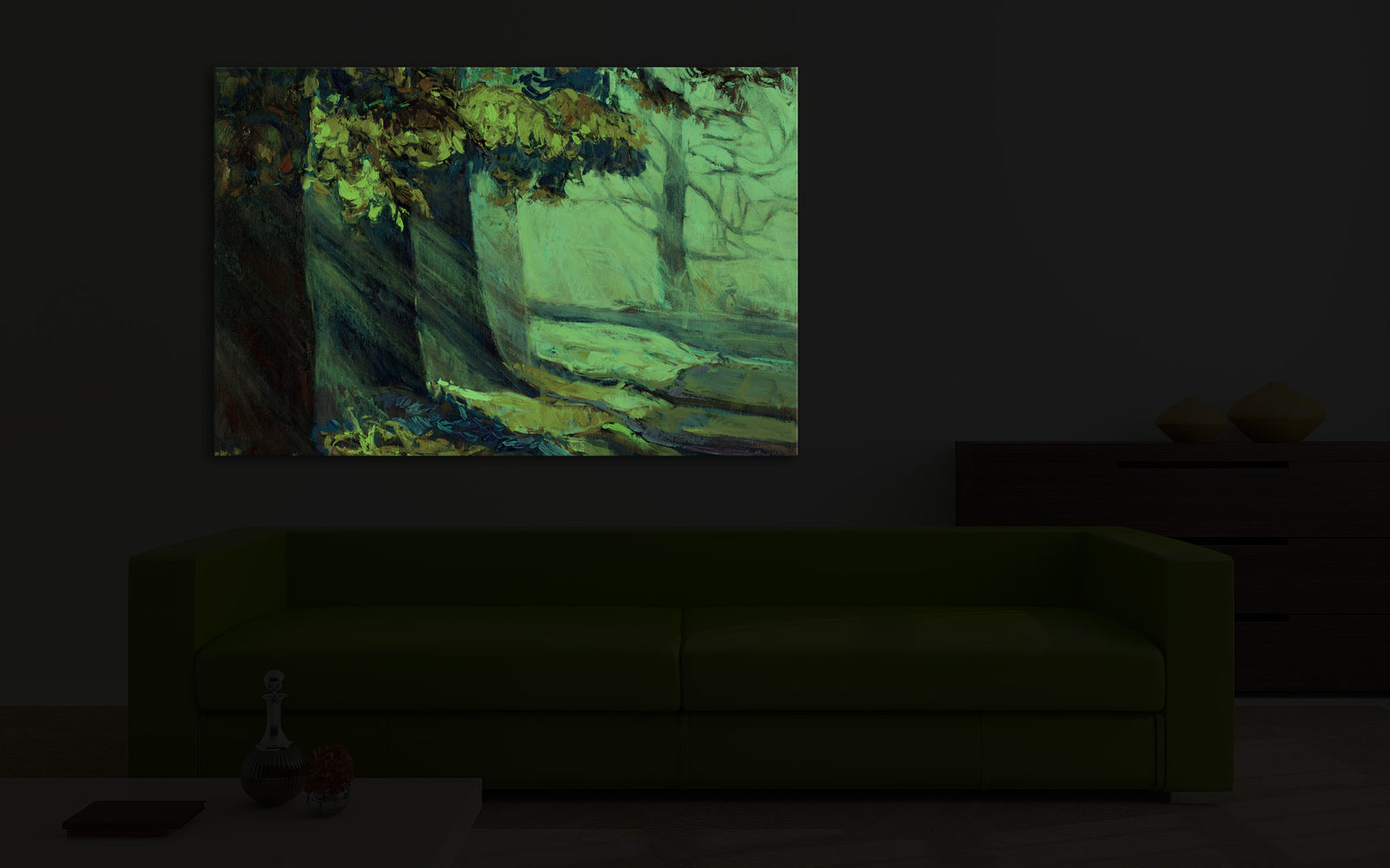 Abstract No. 109, glowing in a room at night