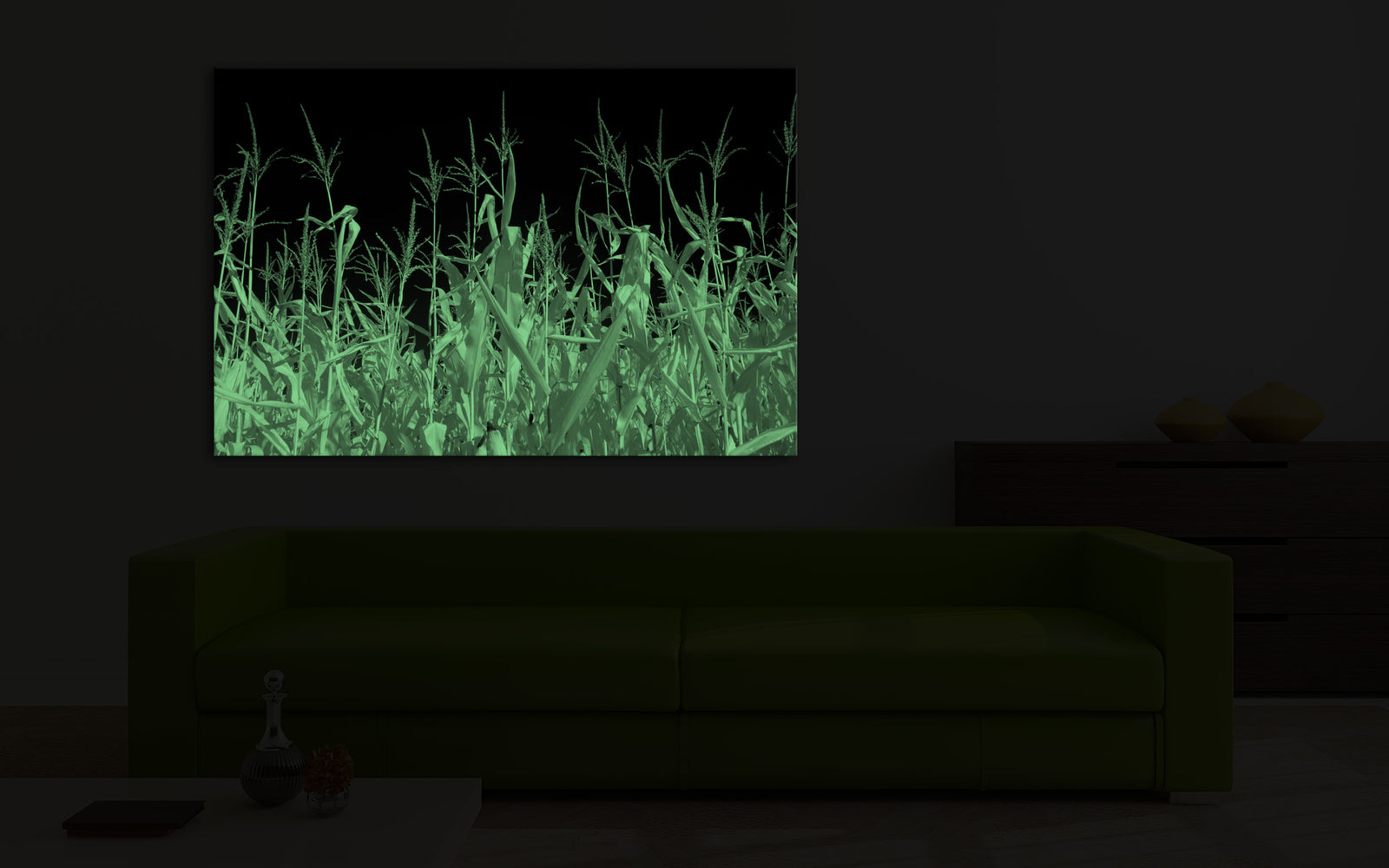 Abstract No. 111, glowing in a room at night
