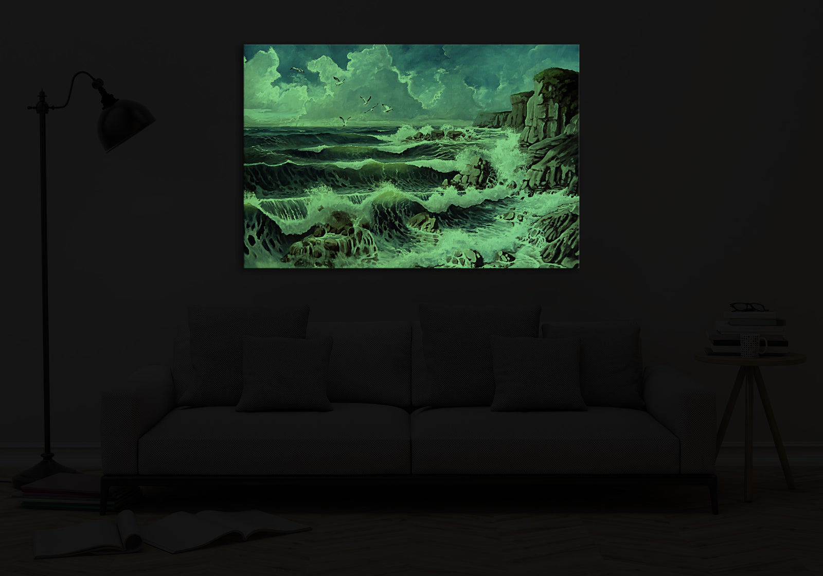 Abstract No. 114, glowing in a room at night