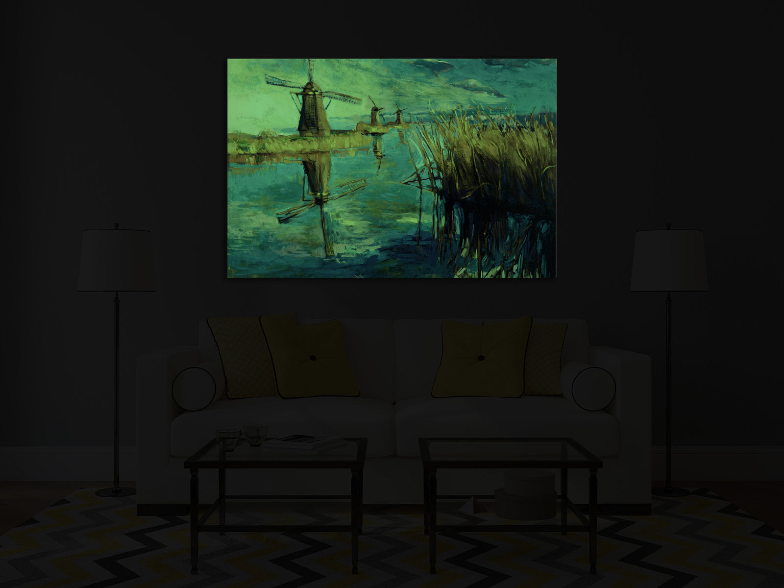 Abstract No. 116, glowing in a room at night