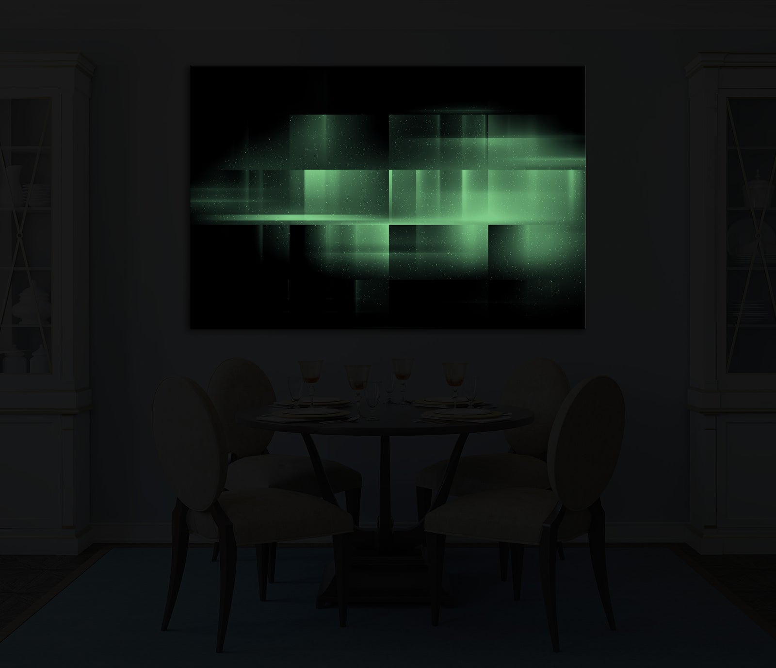 Abstract No. 117, glowing in a room at night