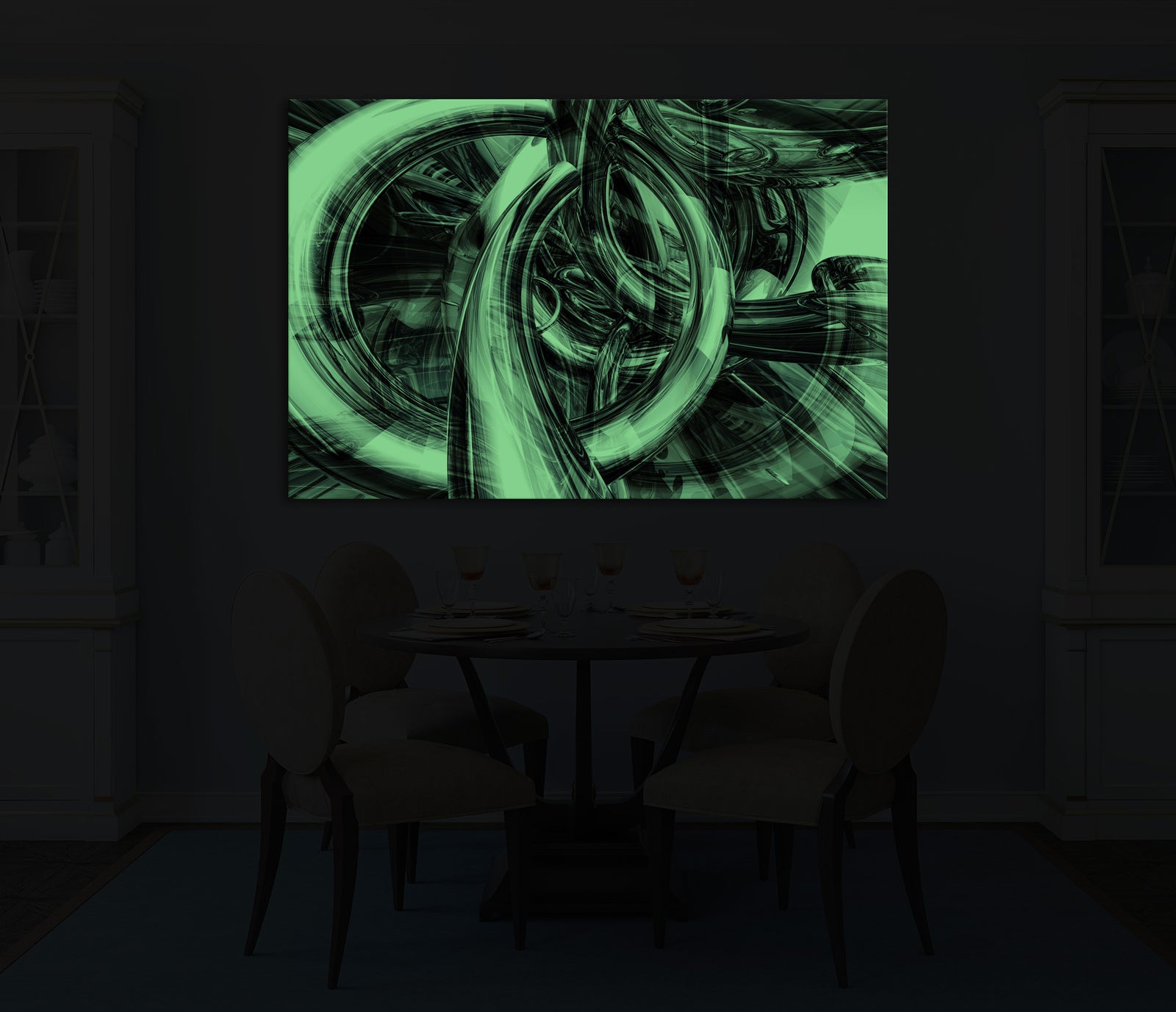 Abstract No. 119, glowing in a room at night