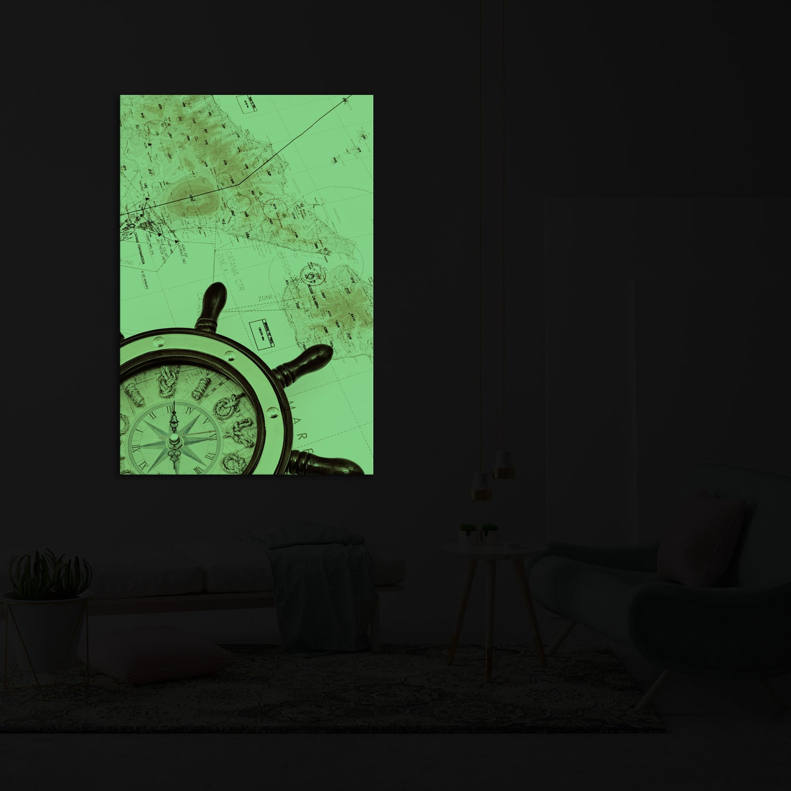 Abstract No. 122, glowing in a room at night