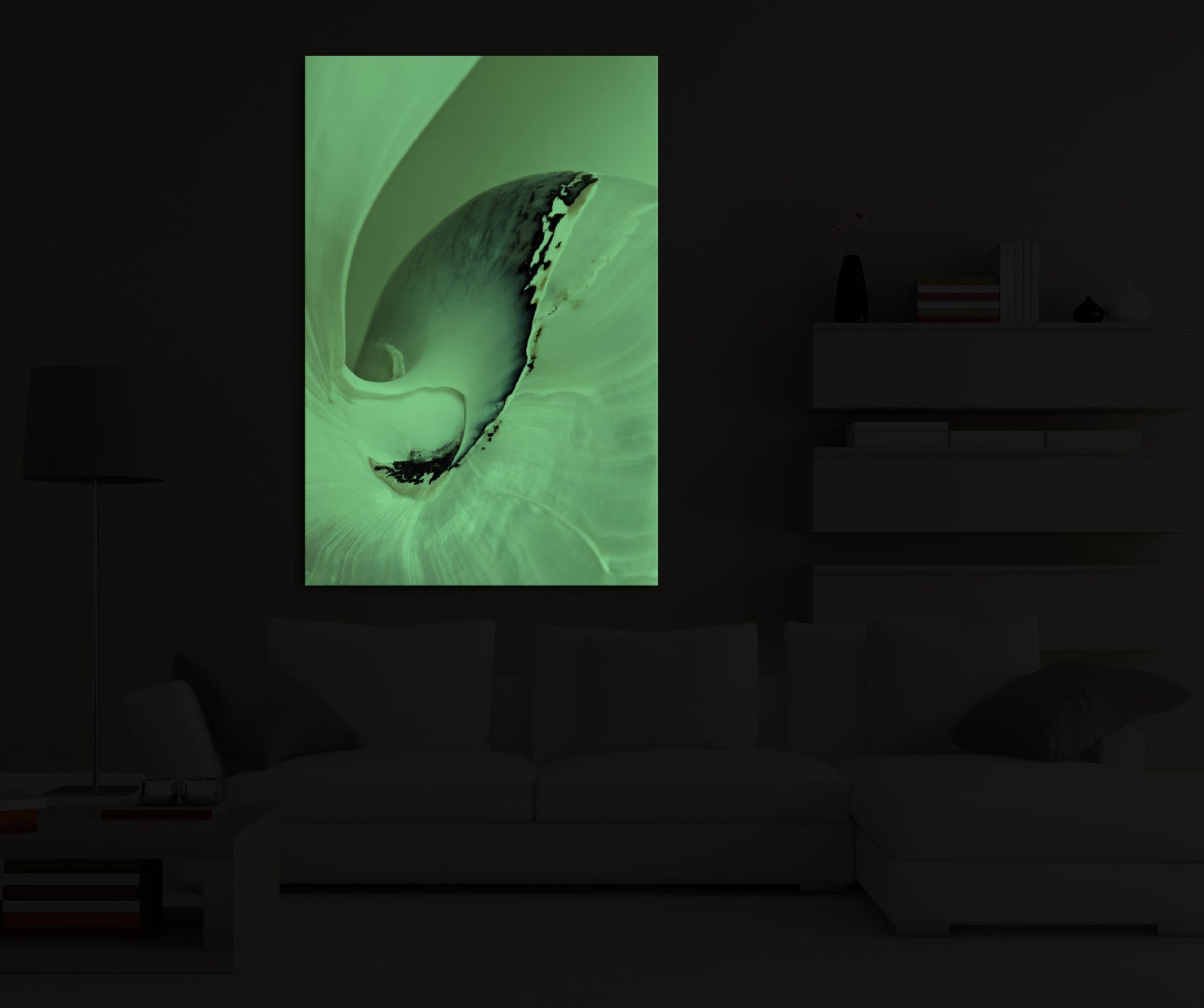 Abstract No. 123, glowing in a room at night