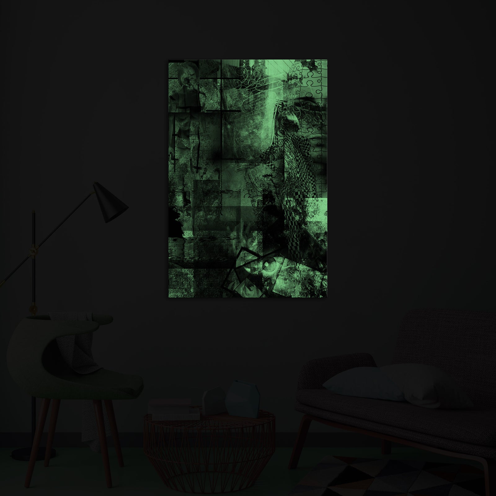 Abstract No. 125, glowing in a room at night