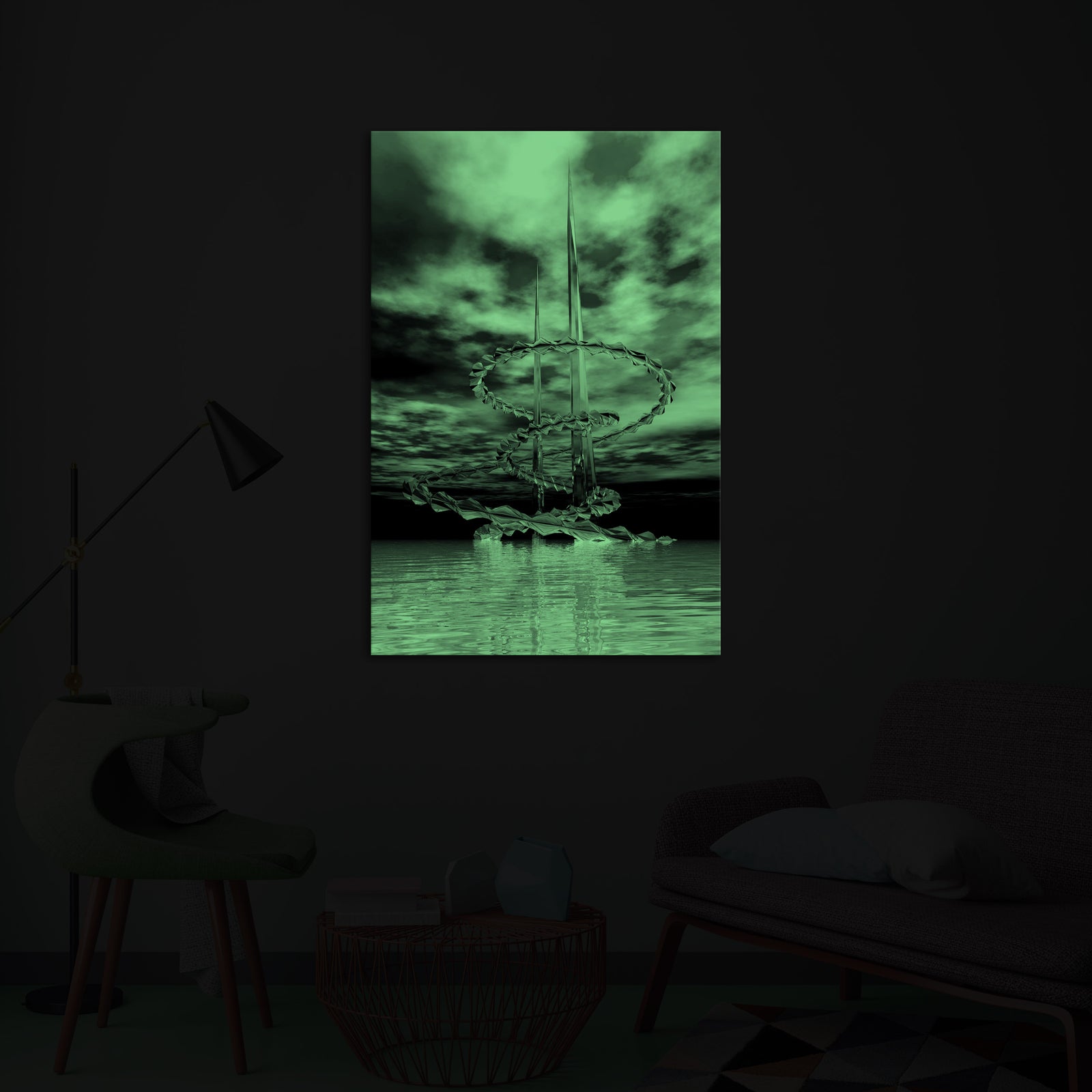 Abstract No. 126, glowing in a room at night