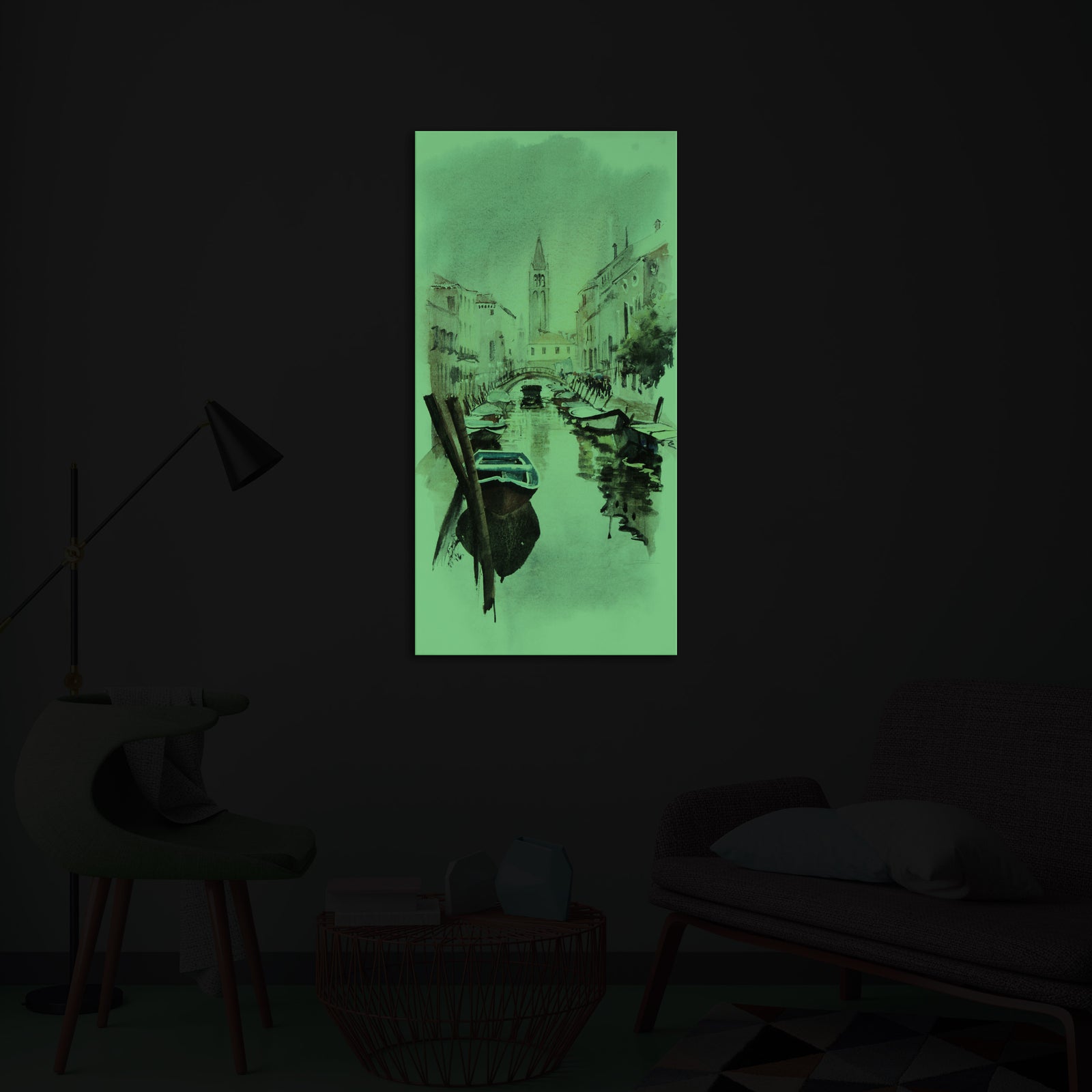 Abstract No. 127, glowing in a room at night