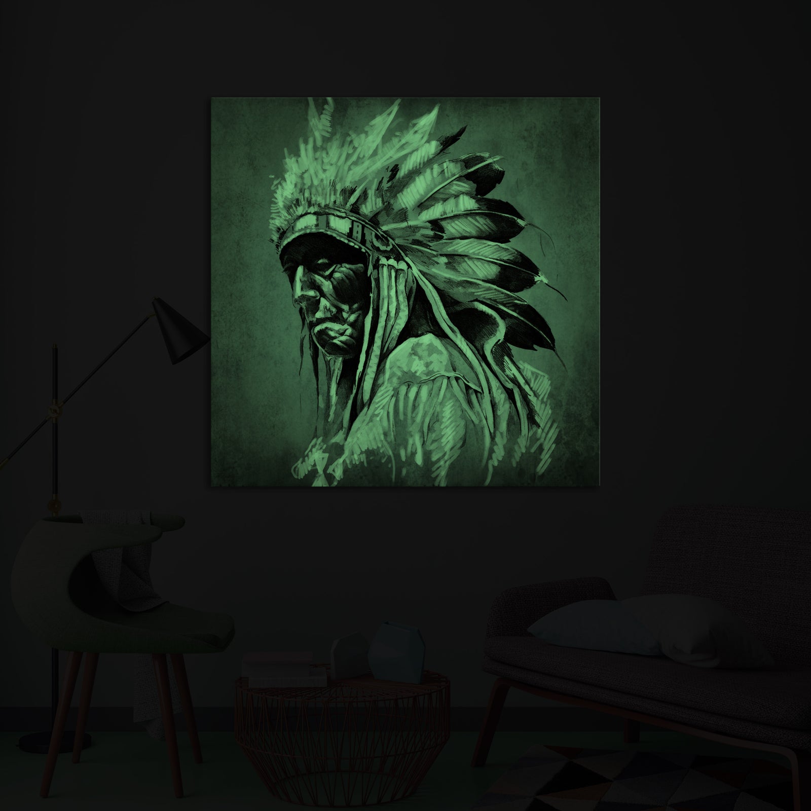 Abstract No. 130, glowing in a room at night