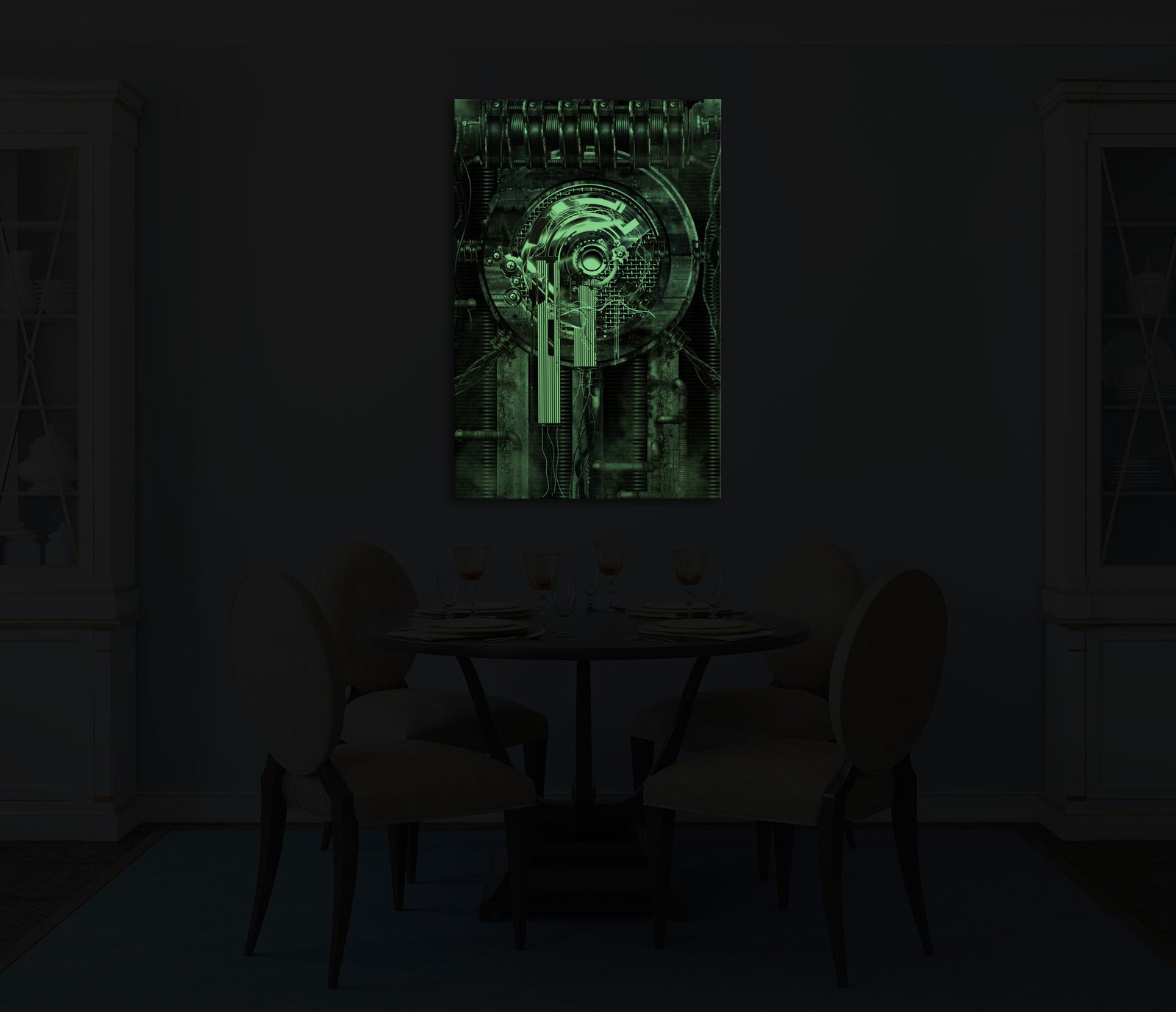 Abstract No. 131, glowing in a room at night