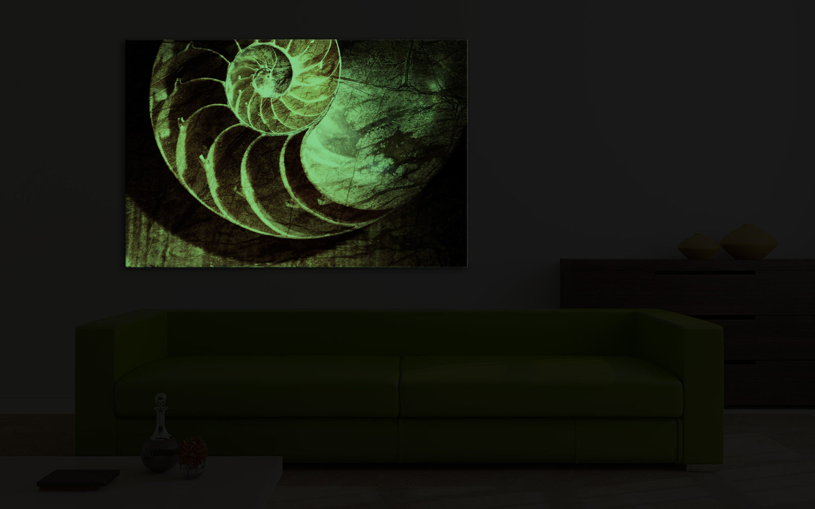 Abstract No. 132, glowing in a room at night