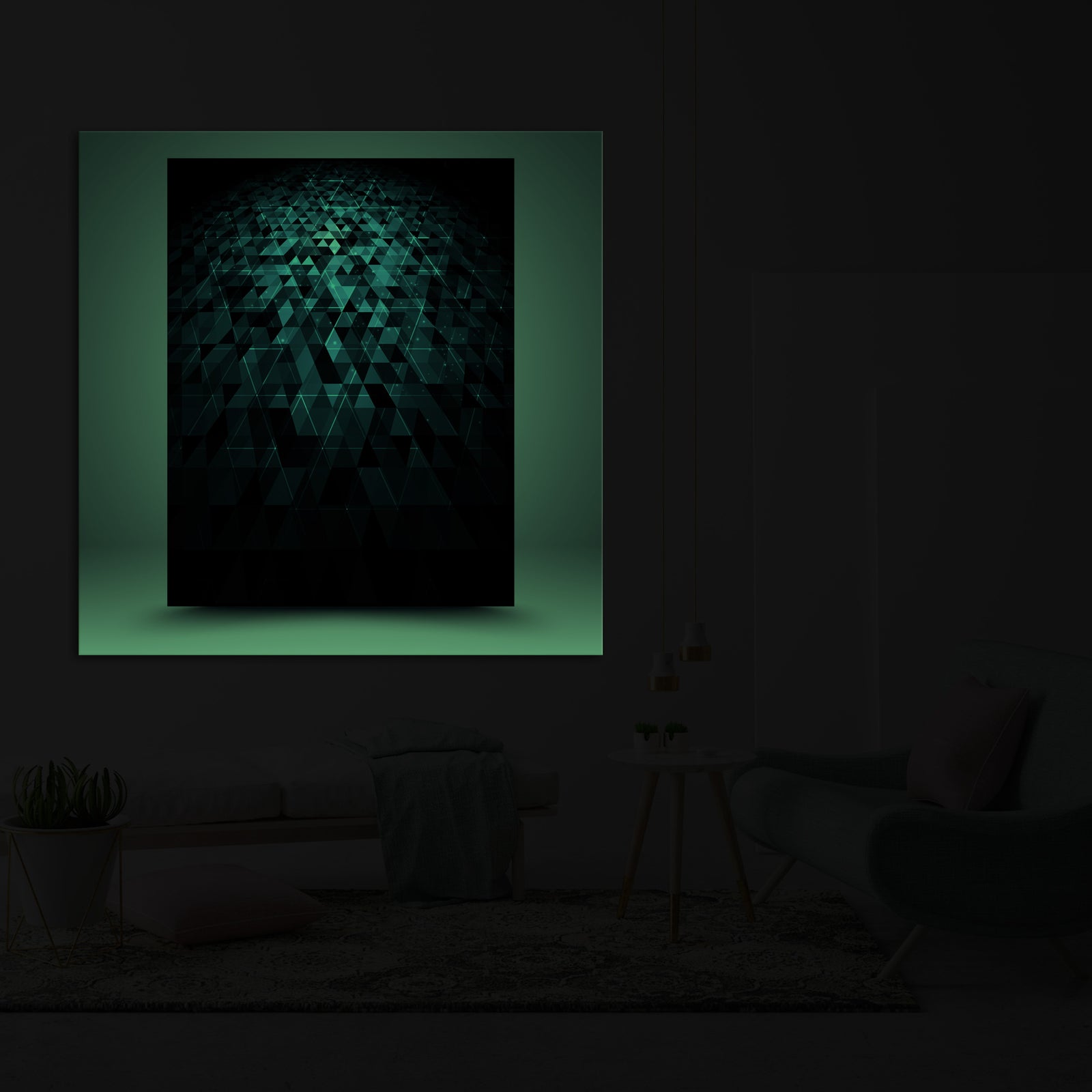 Abstract No. 133, glowing in a room at night