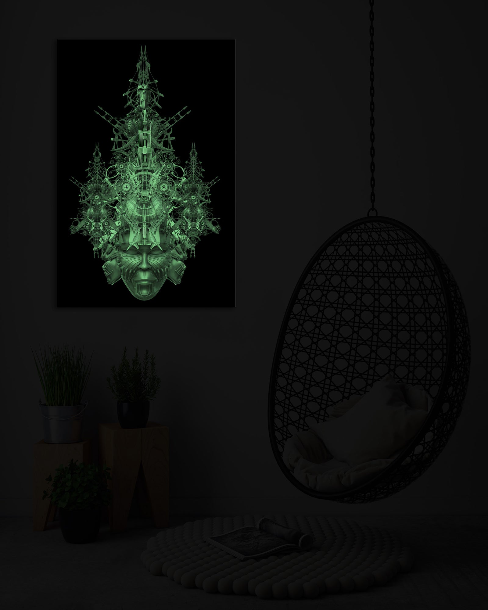Abstract No. 139, glowing in a room at night