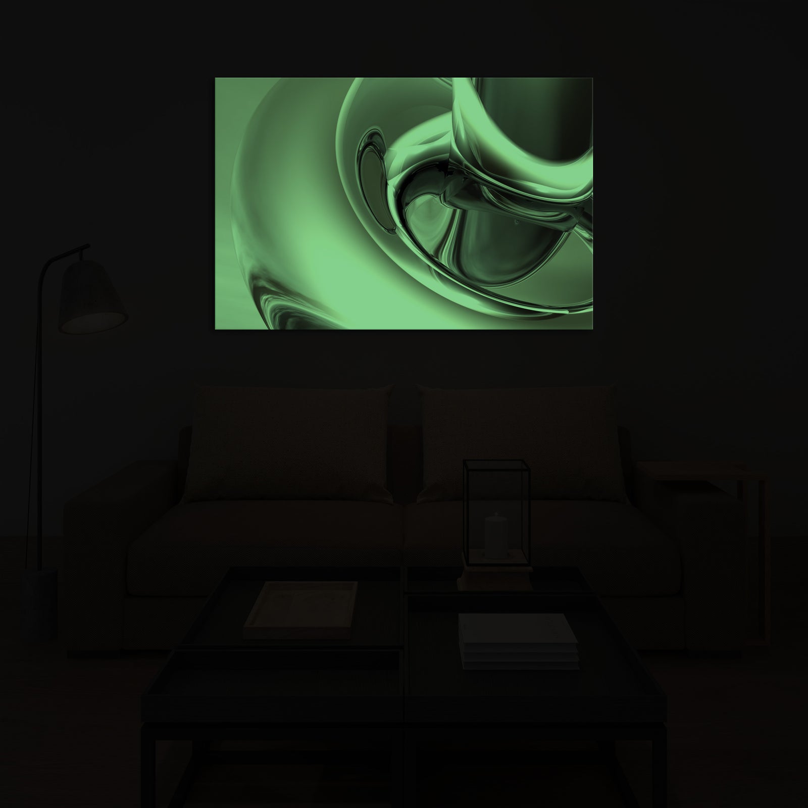 Abstract No. 141, glowing in a room at night