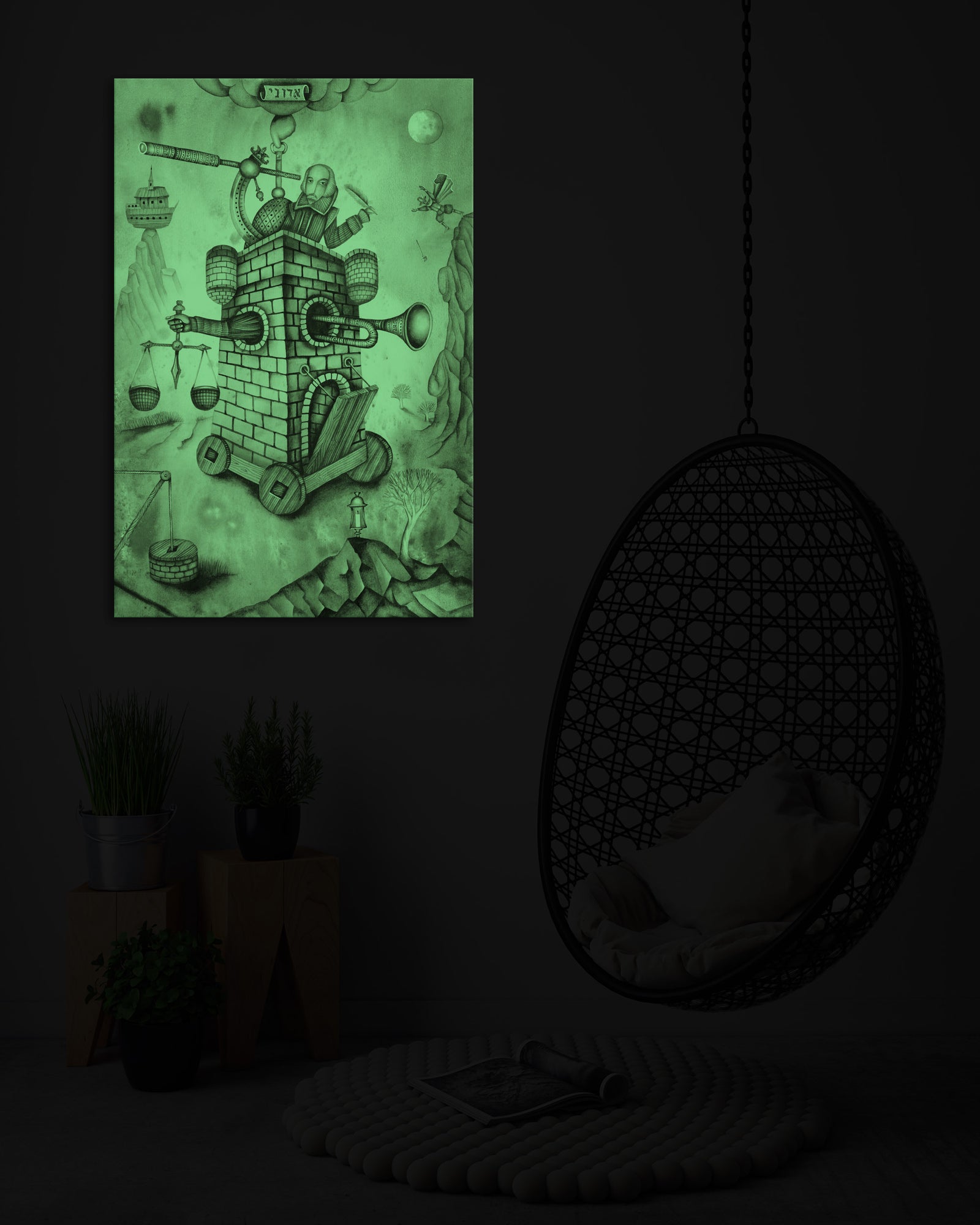 Abstract No. 146, glowing in a room at night