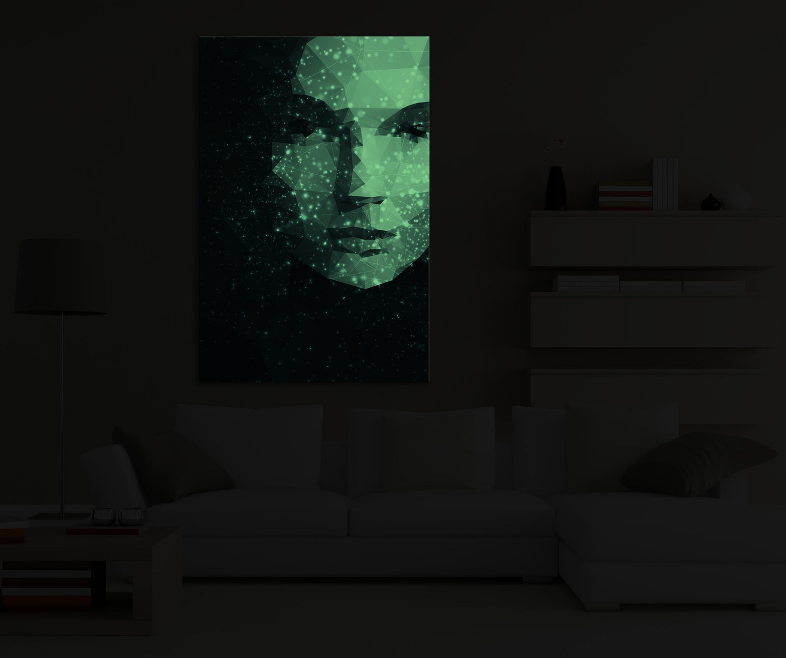 Abstract No. 148, glowing in a room at night