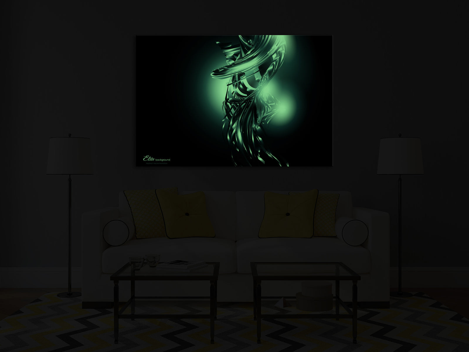 Abstract No. 149, glowing in a room at night