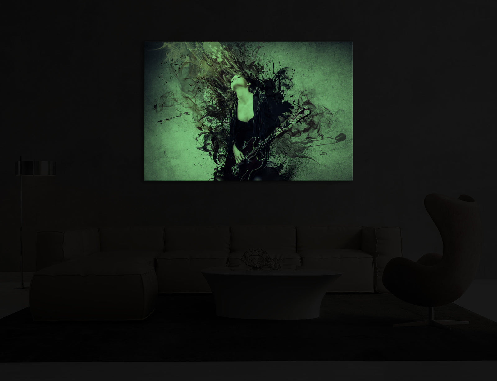 Abstract No. 151, glowing in a room at night