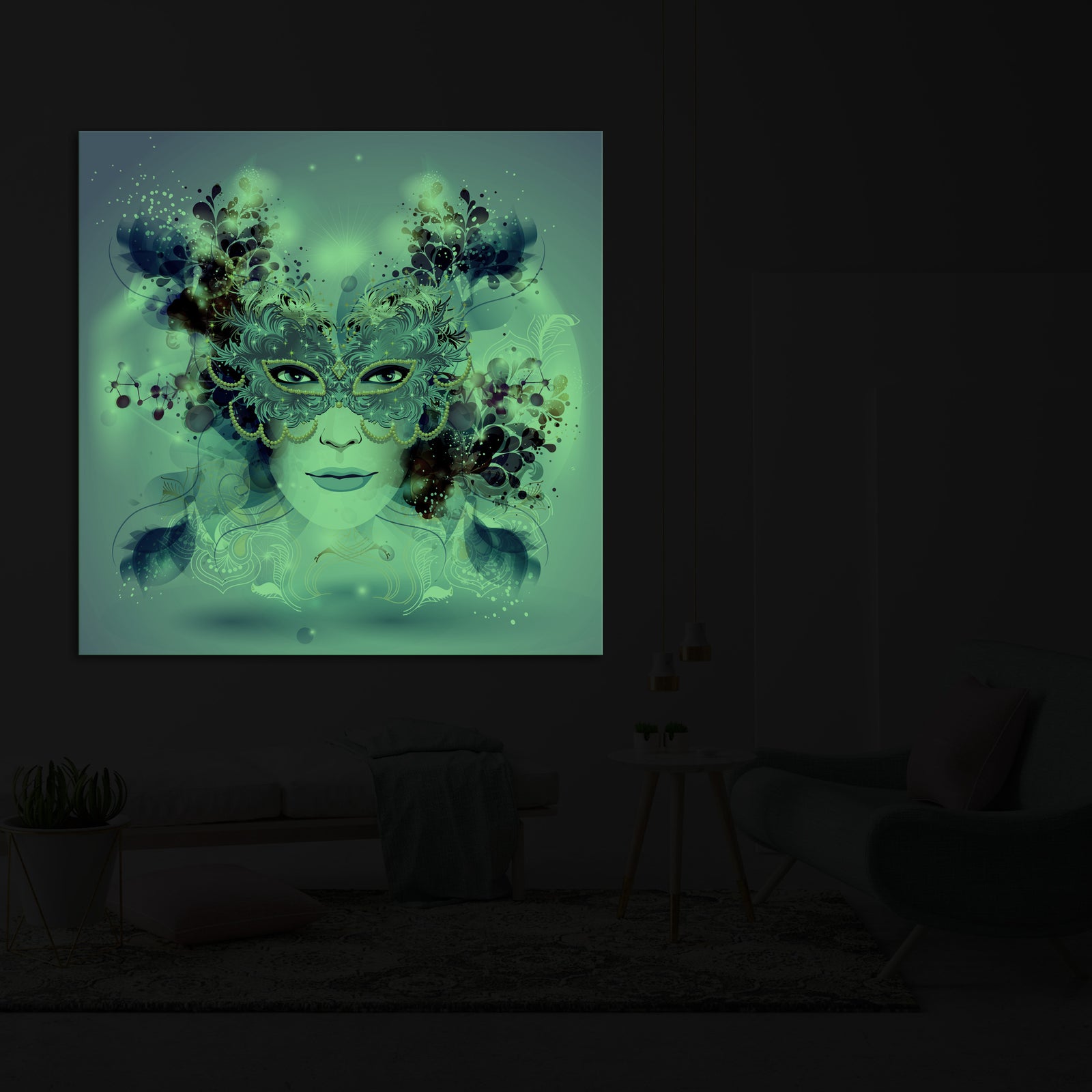 Abstract No. 153, glowing in a room at night
