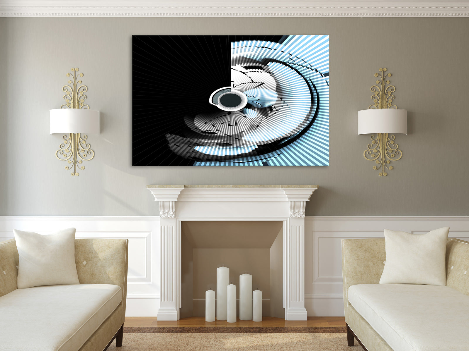 Abstract No. 155, shown framed in a room by day