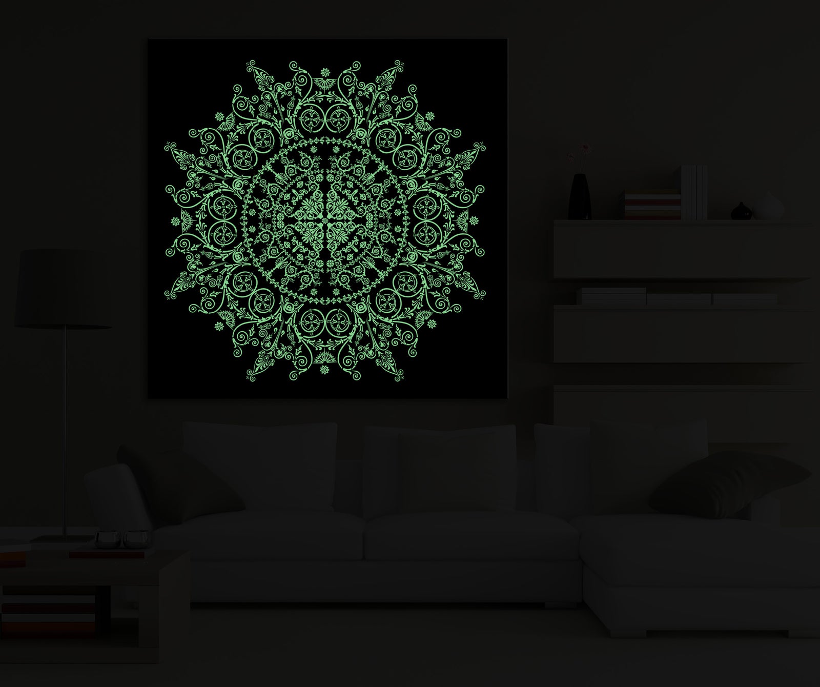 Abstract No. 157, glowing in a room at night
