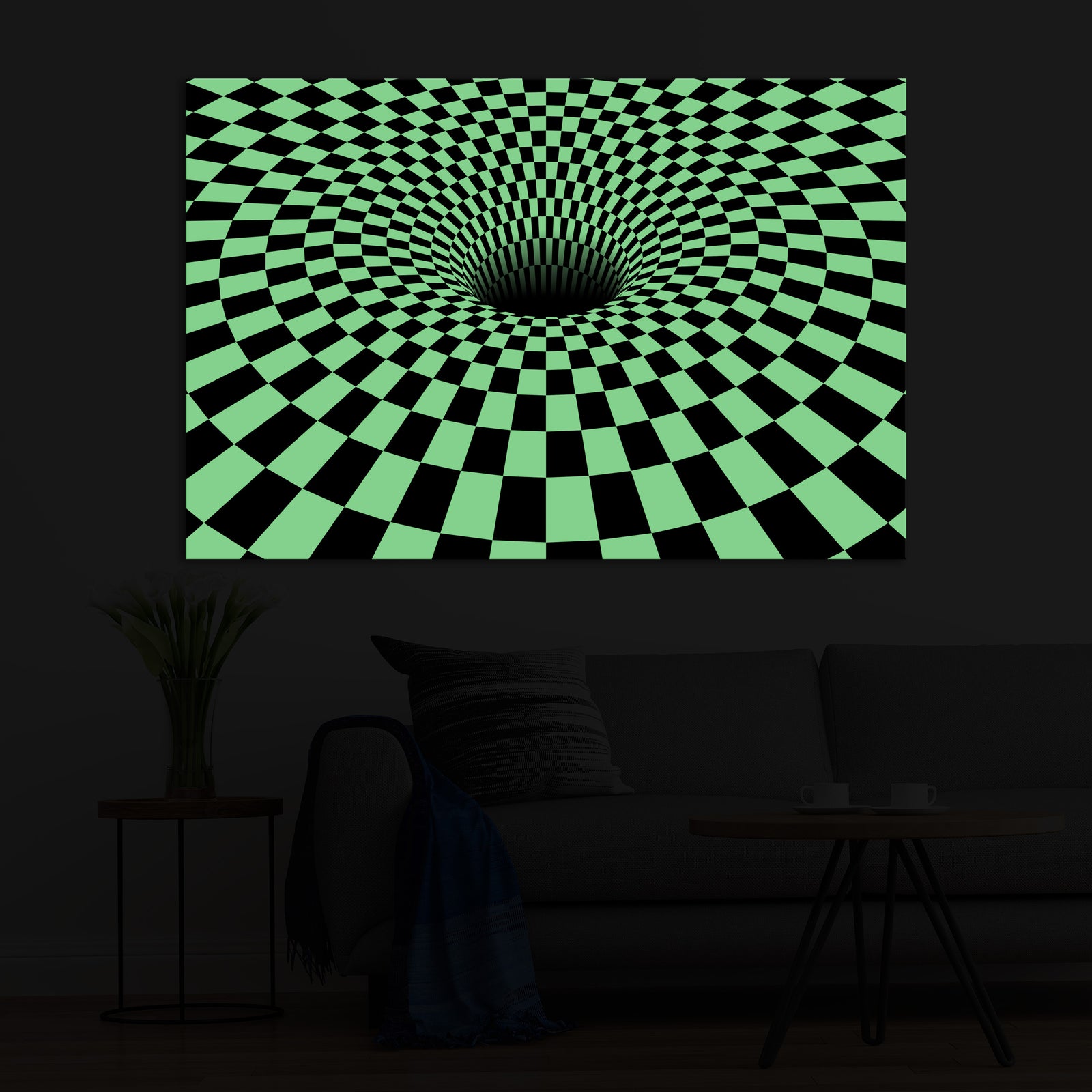 Abstract No. 158, glowing in a room at night