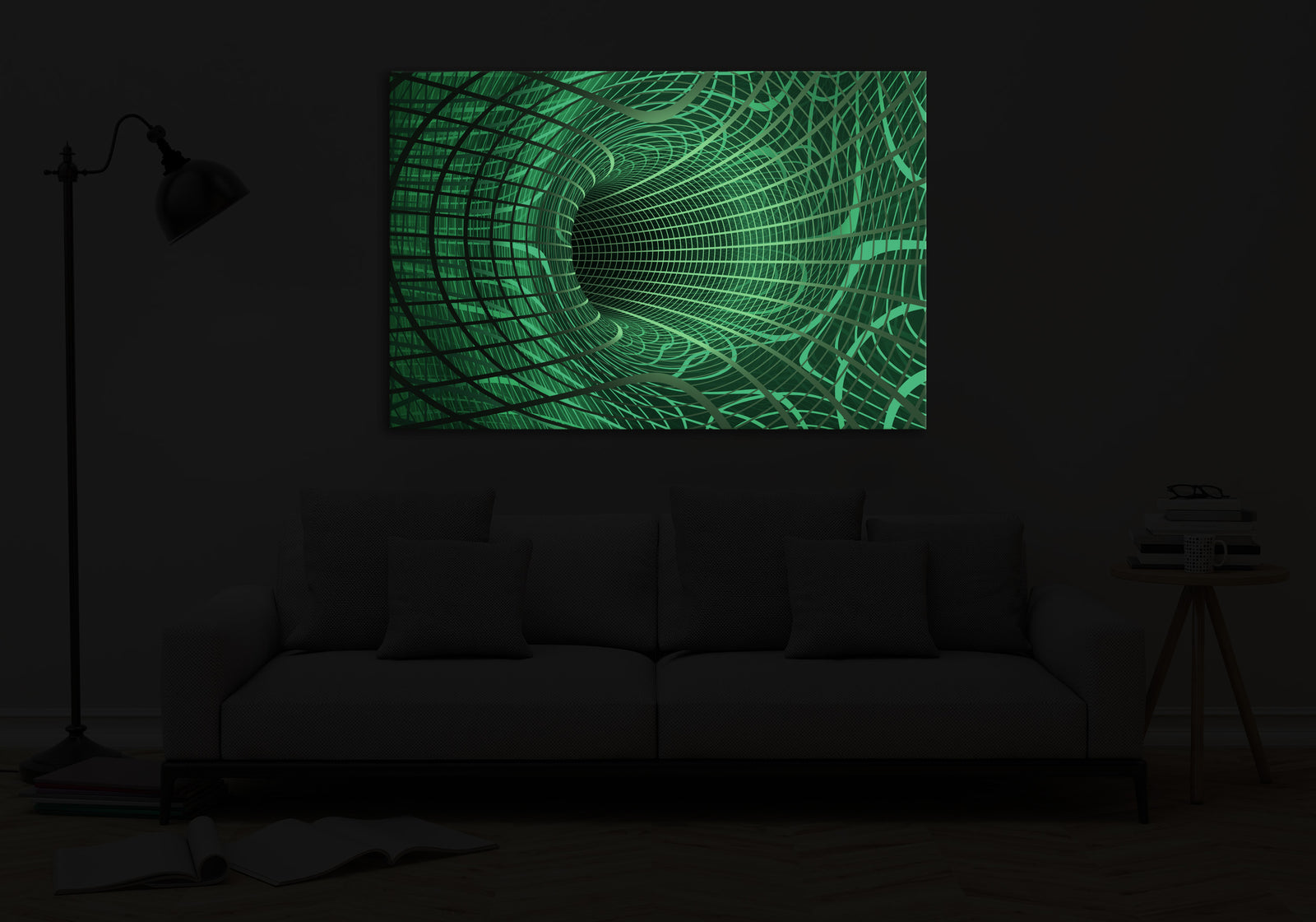 Abstract No. 162, glowing in a room at night