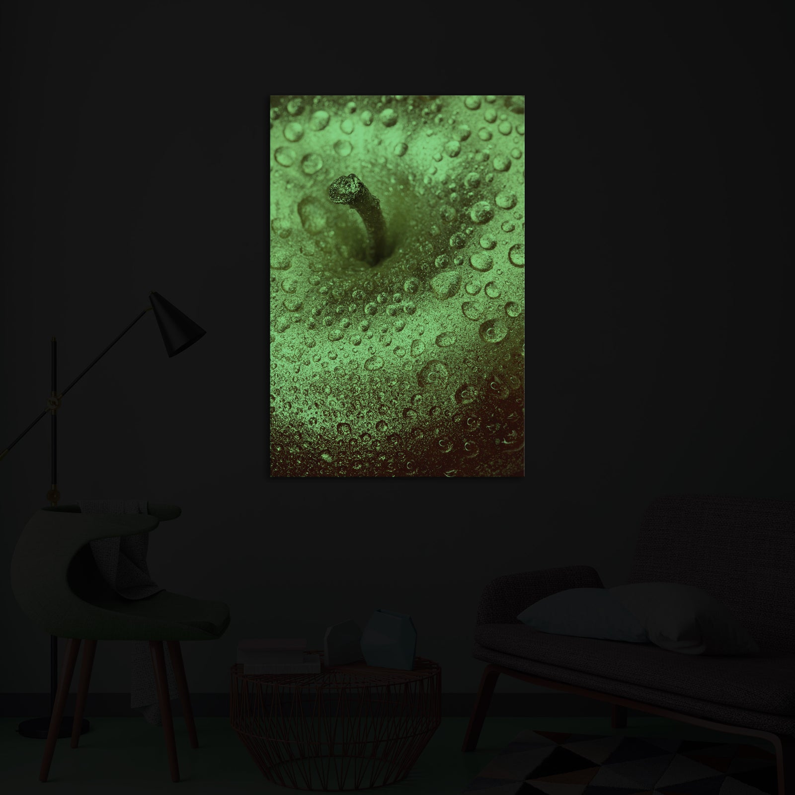 Abstract No. 163, glowing in a room at night