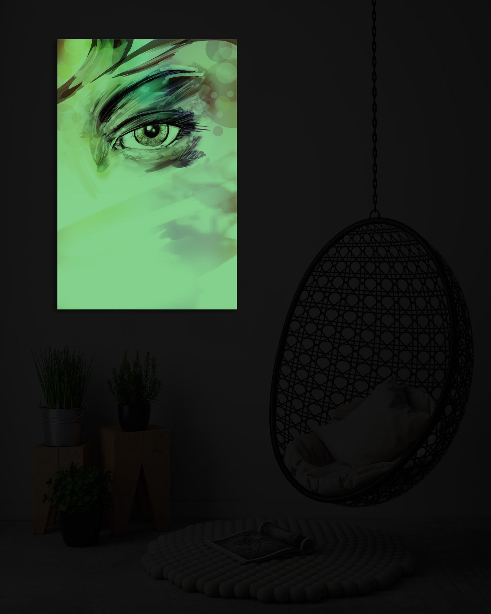 Abstract No. 164, glowing in a room at night