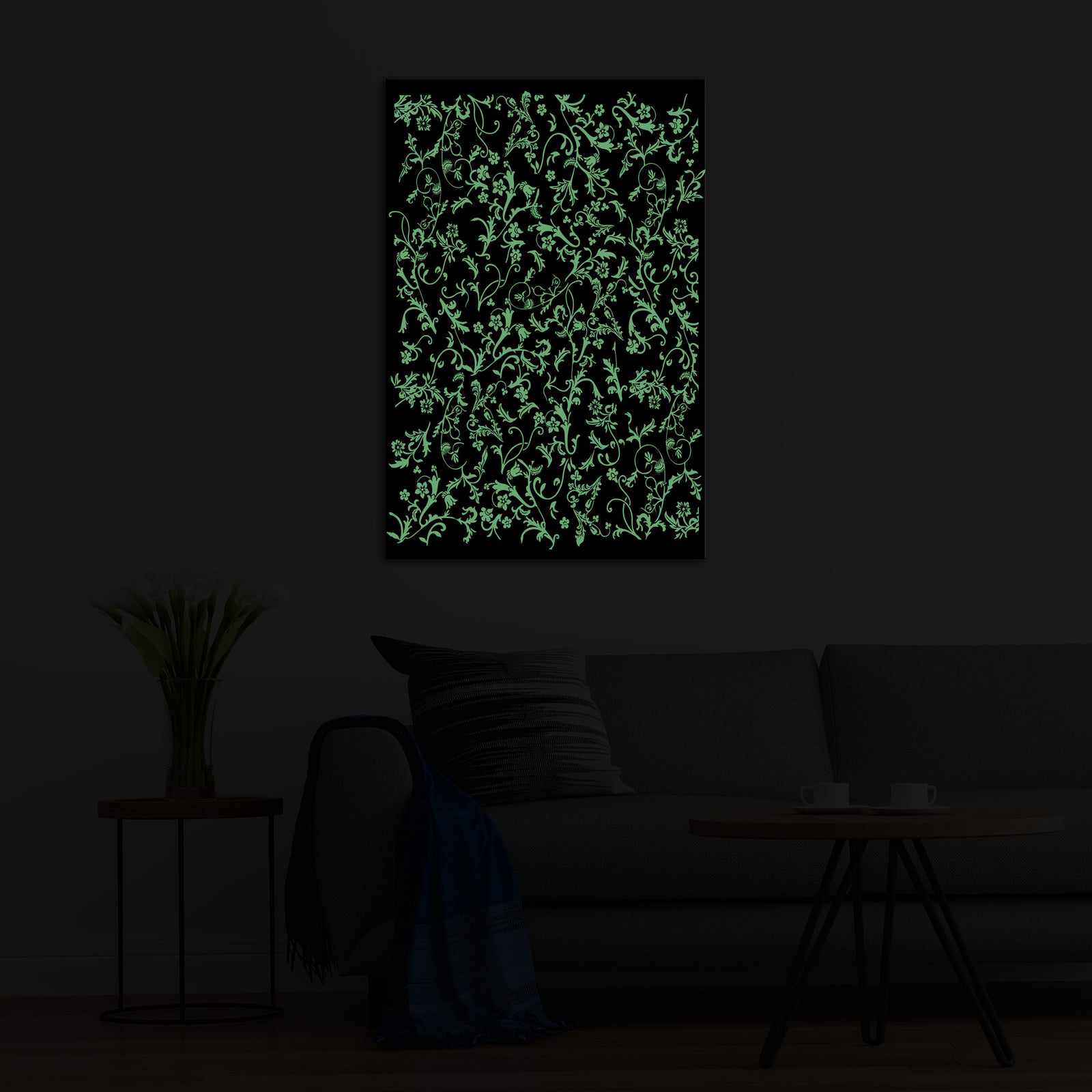 Abstract No. 165, glowing in a room at night