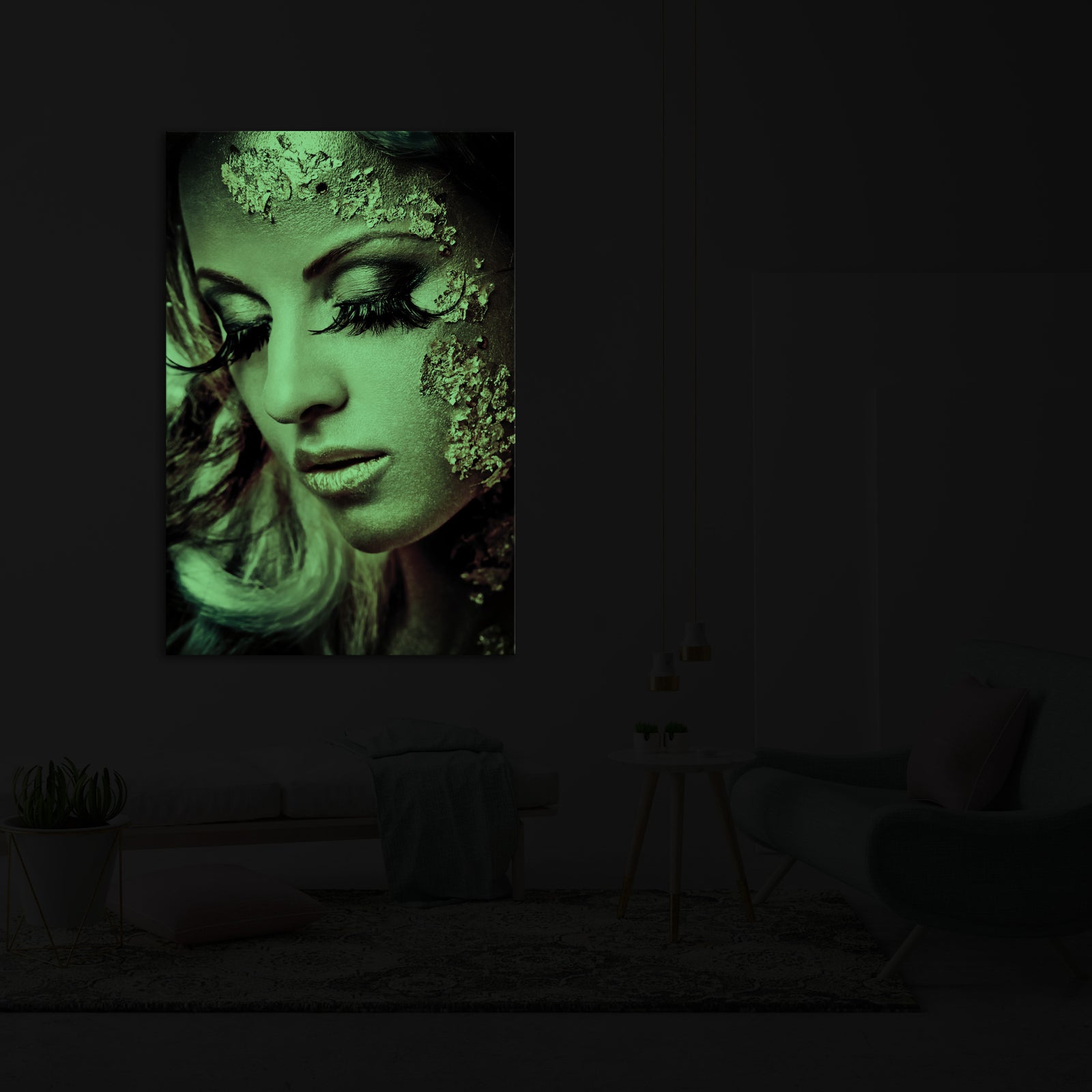 Abstract No. 169, glowing in a room at night
