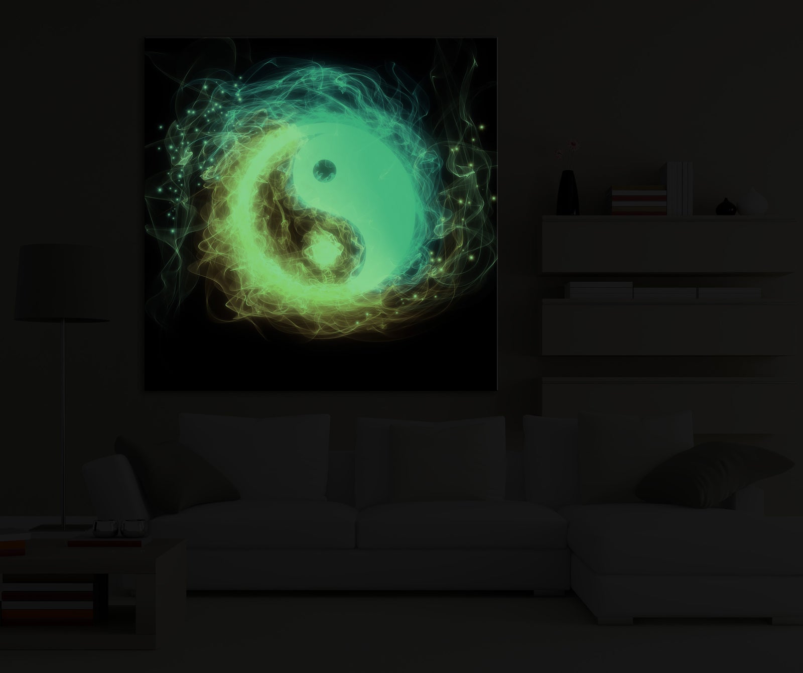 Abstract No. 170, glowing in a room at night
