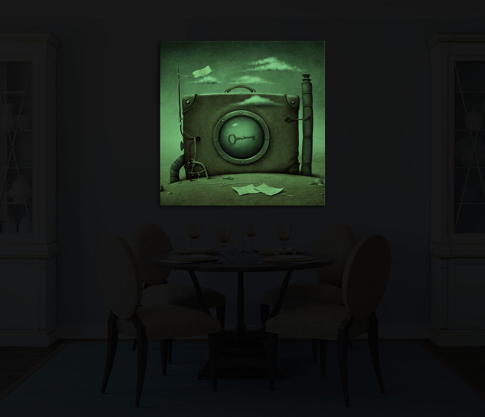 Abstract No. 172, glowing in a room at night
